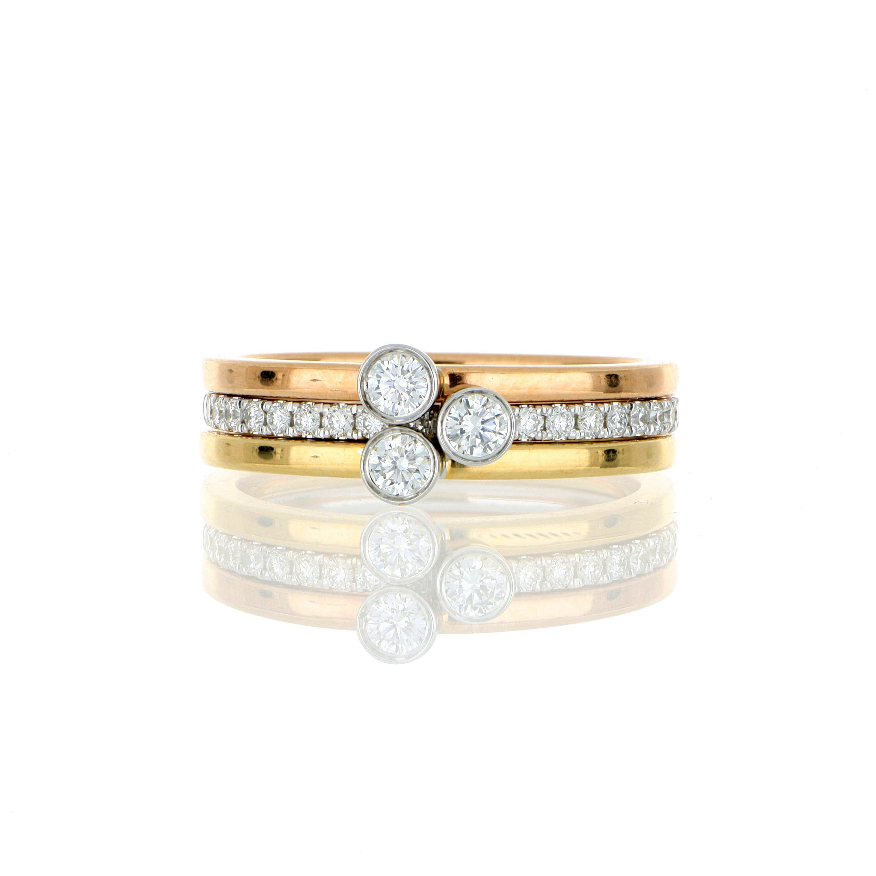 18k 3 Tone Stackable Solitaire Rings