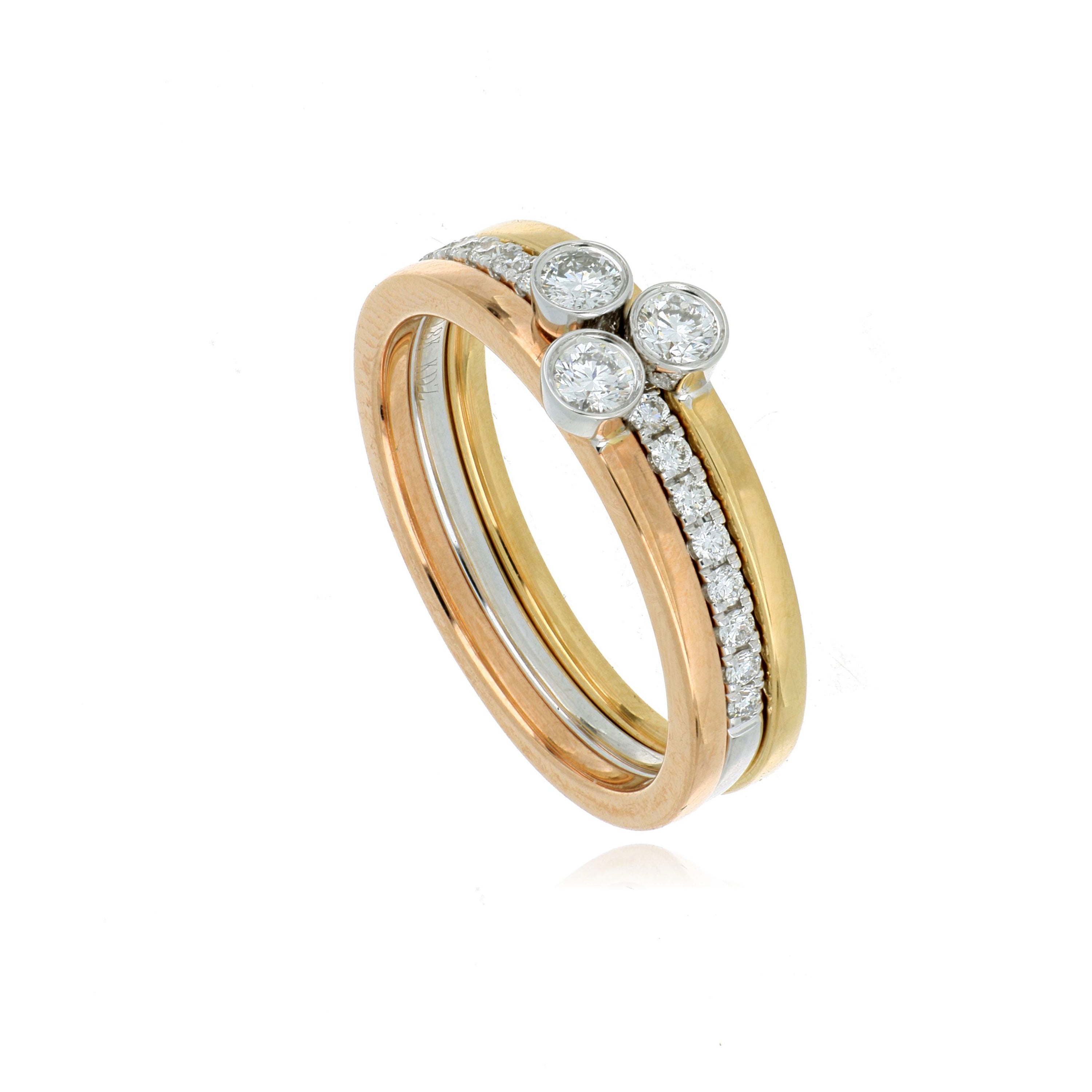 18k 3 Tone Stackable Solitaire Rings