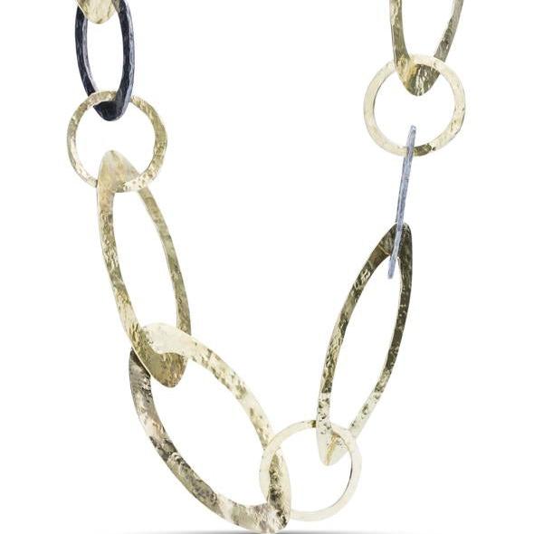 18k Yellow Gold and Silver Custom Forged Necklace