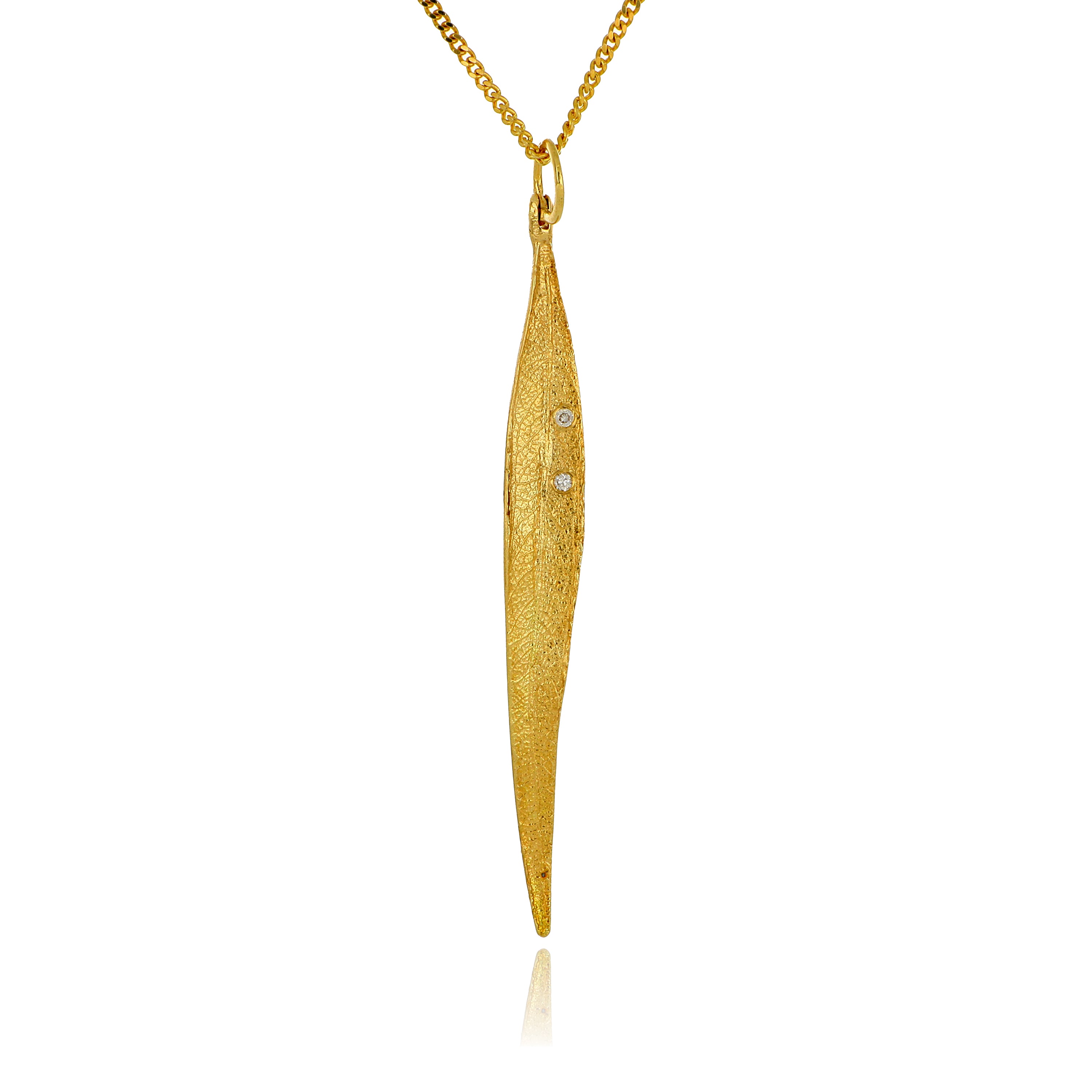 18k Yellow Gold Diamond Accented Leaf Pendant - Charles Koll Jewelers
