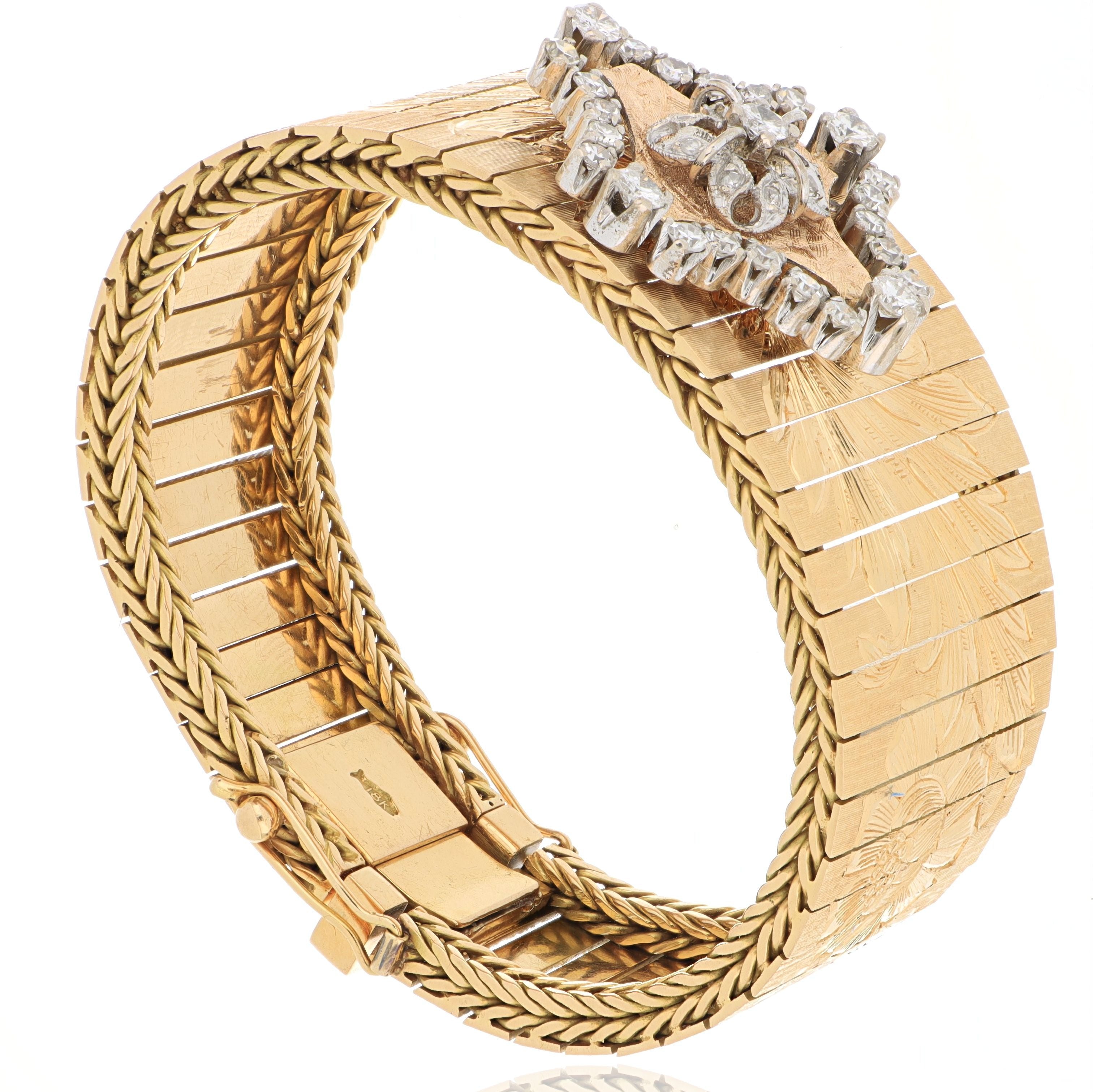 Vintage 18k Yellow Gold Diamond Engraved Bracelet