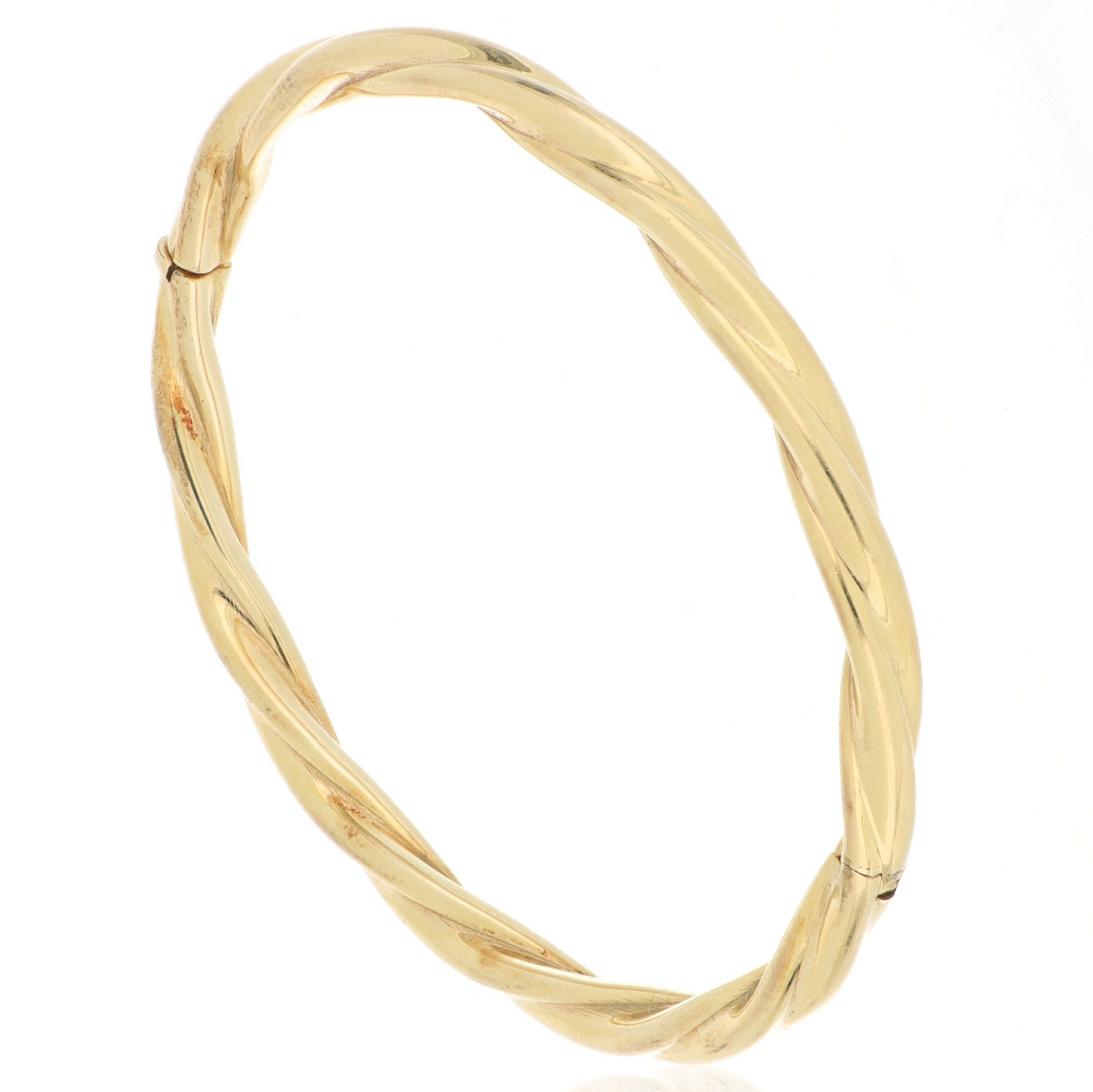 14k Yellow Gold Twisted Hinged Bangle - Charles Koll Jewelers