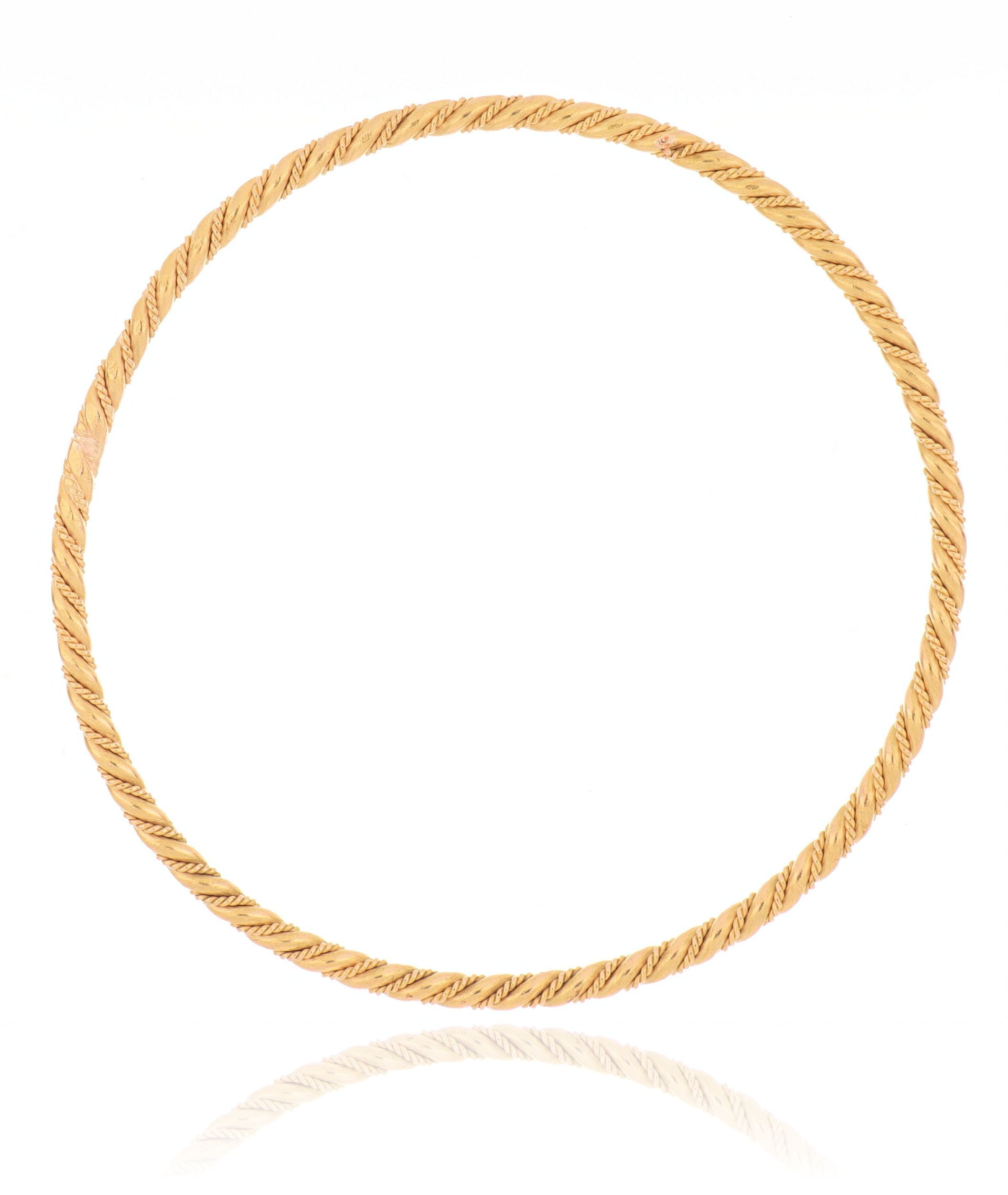 18k Yellow Gold Twisted Solid Bangle - Charles Koll Jewelers