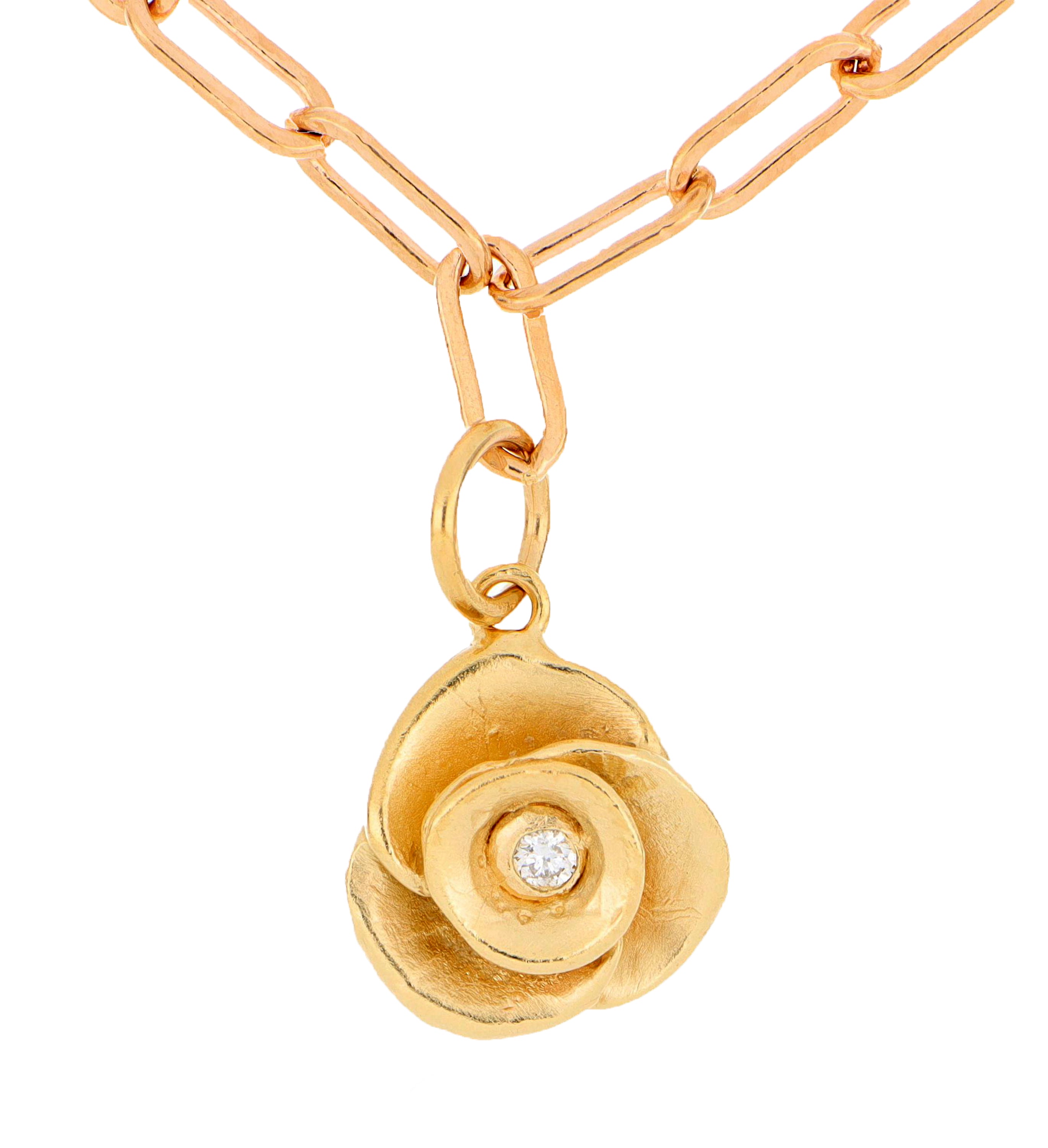 14k Rose and Yellow Gold Flower Paperclip Diamond Bracelet