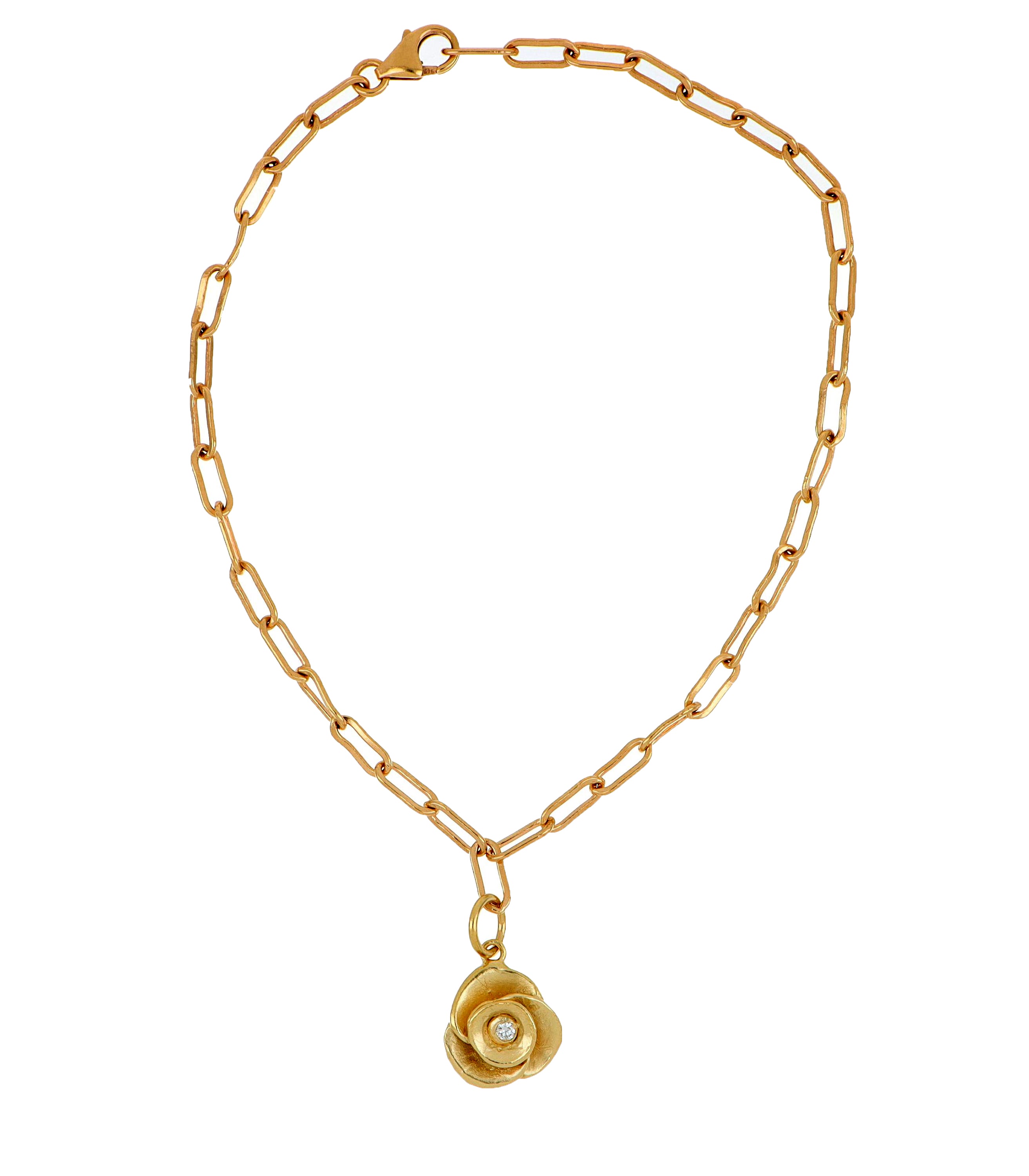 14k Rose and Yellow Gold Flower Paperclip Diamond Bracelet