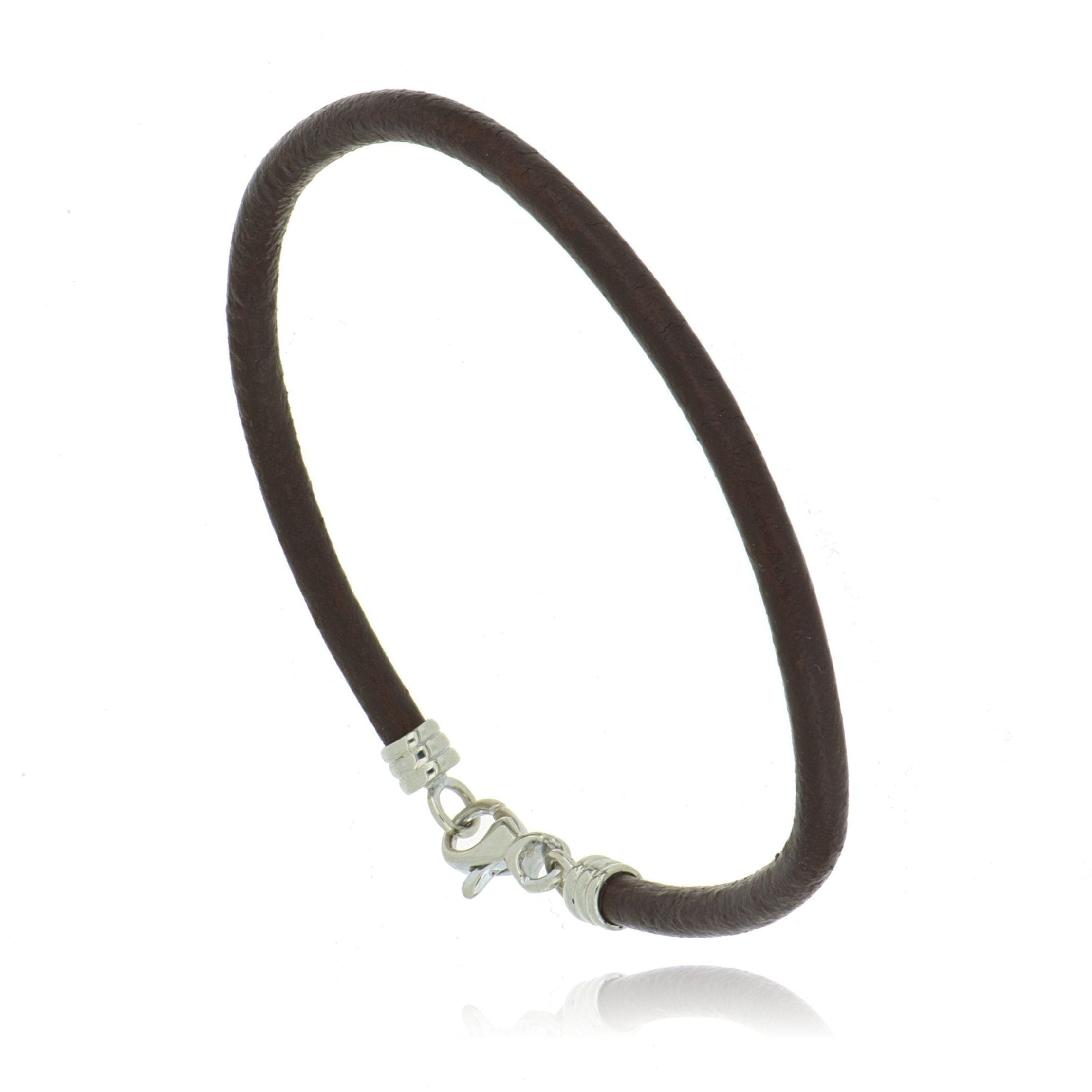 14k White Gold and Leather Bracelet - Charles Koll Jewelers