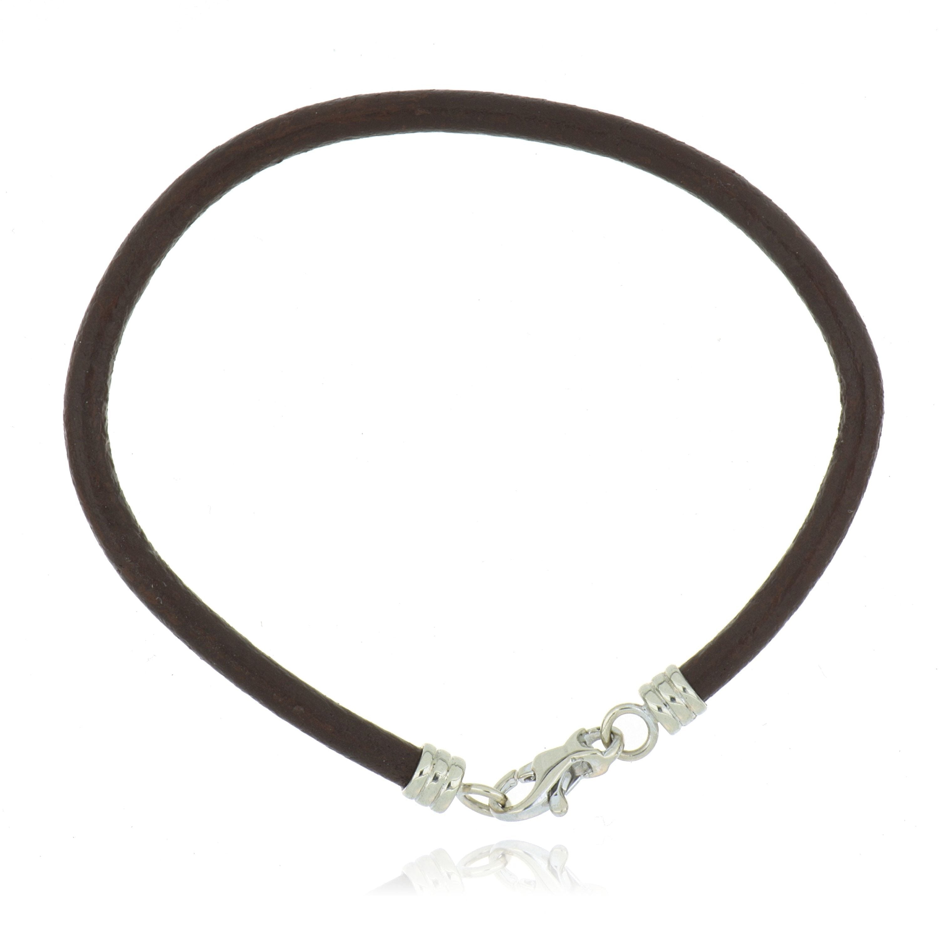 14k White Gold and Leather Bracelet - Charles Koll Jewelers