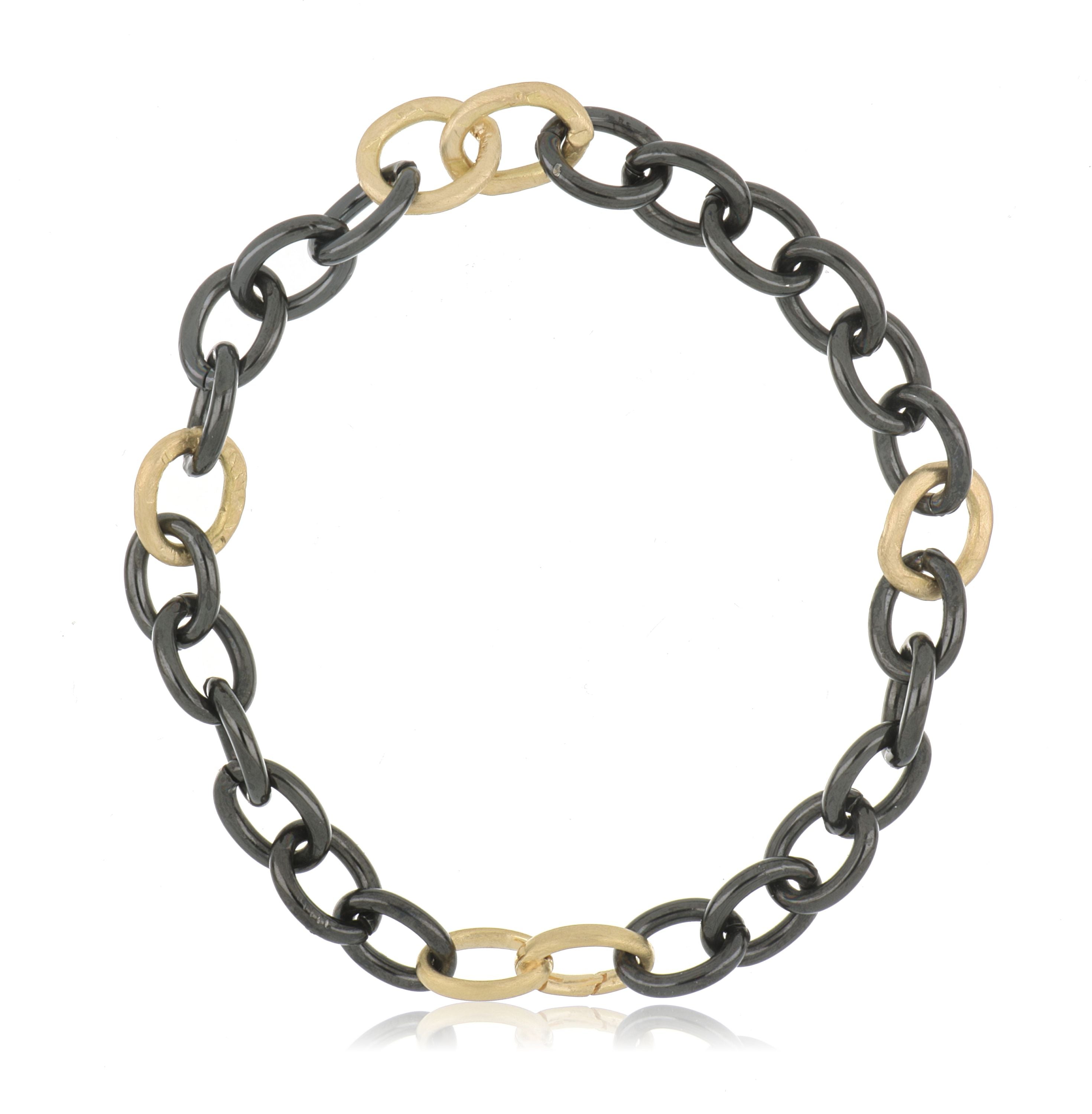 18k Yellow Gold and Forged Steel Men's Bracelet