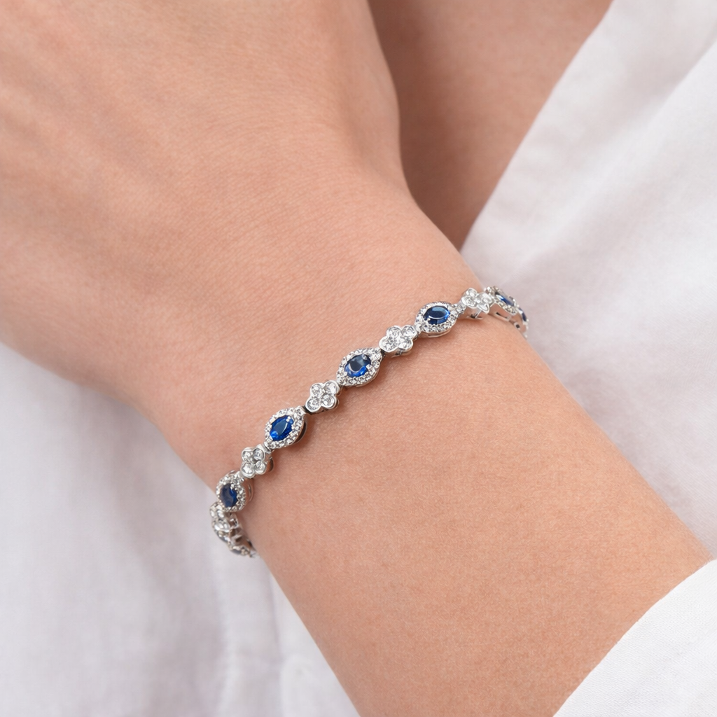 18k White Gold Sapphire and Diamond Tennis Bracelet