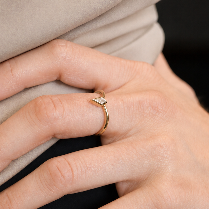 18k Yellow Gold Kite Shaped Diamond Wedding Band - Charles Koll Jewelers