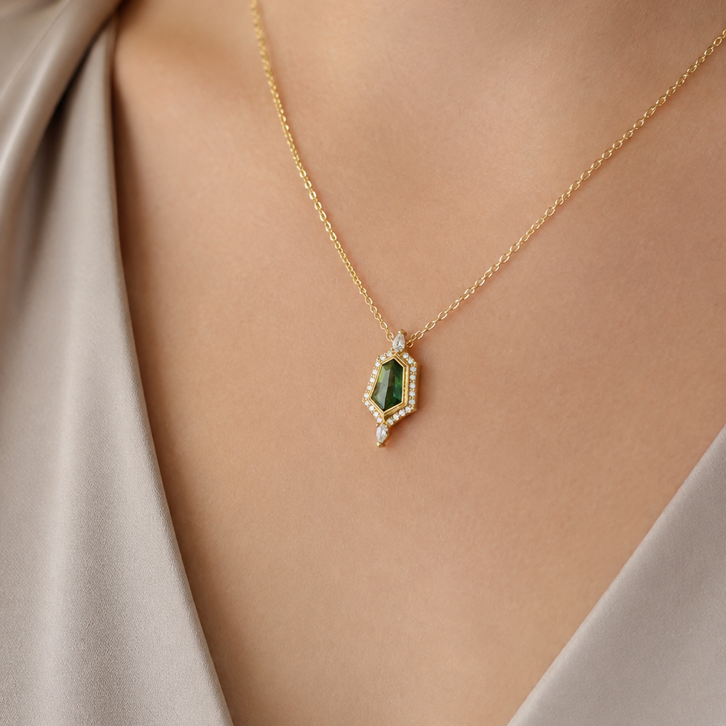 18k Yellow Gold Tourmaline and Diamond Pendant - Charles Koll Jewelers