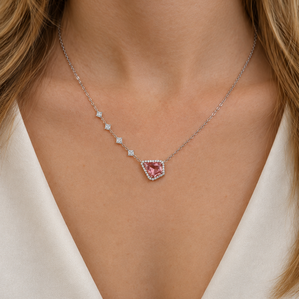 18k White and Rose Gold Tourmaline and Diamond Necklace - Charles Koll Jewelers