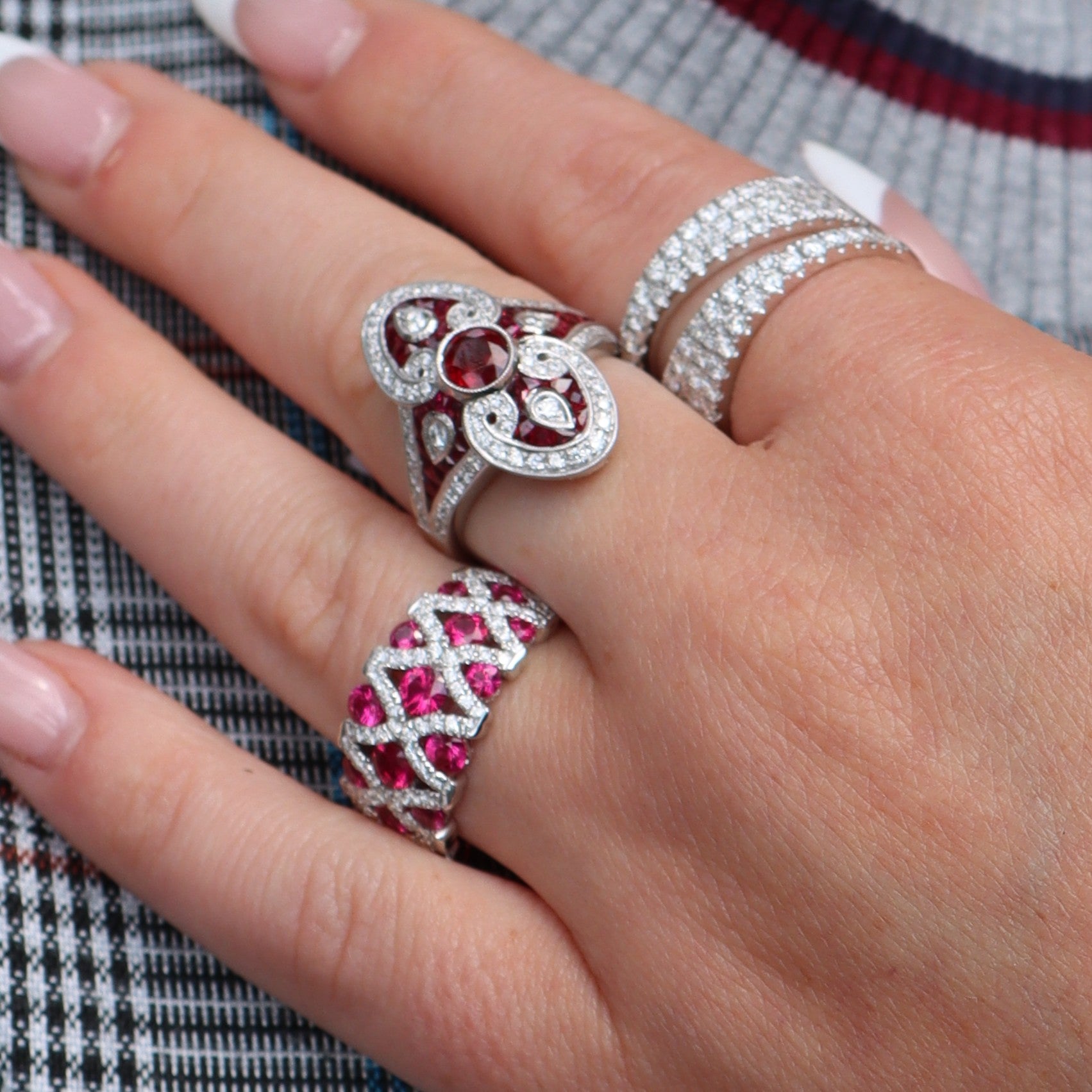 18k White Gold Ruby and Diamond Art Deco Style Ring