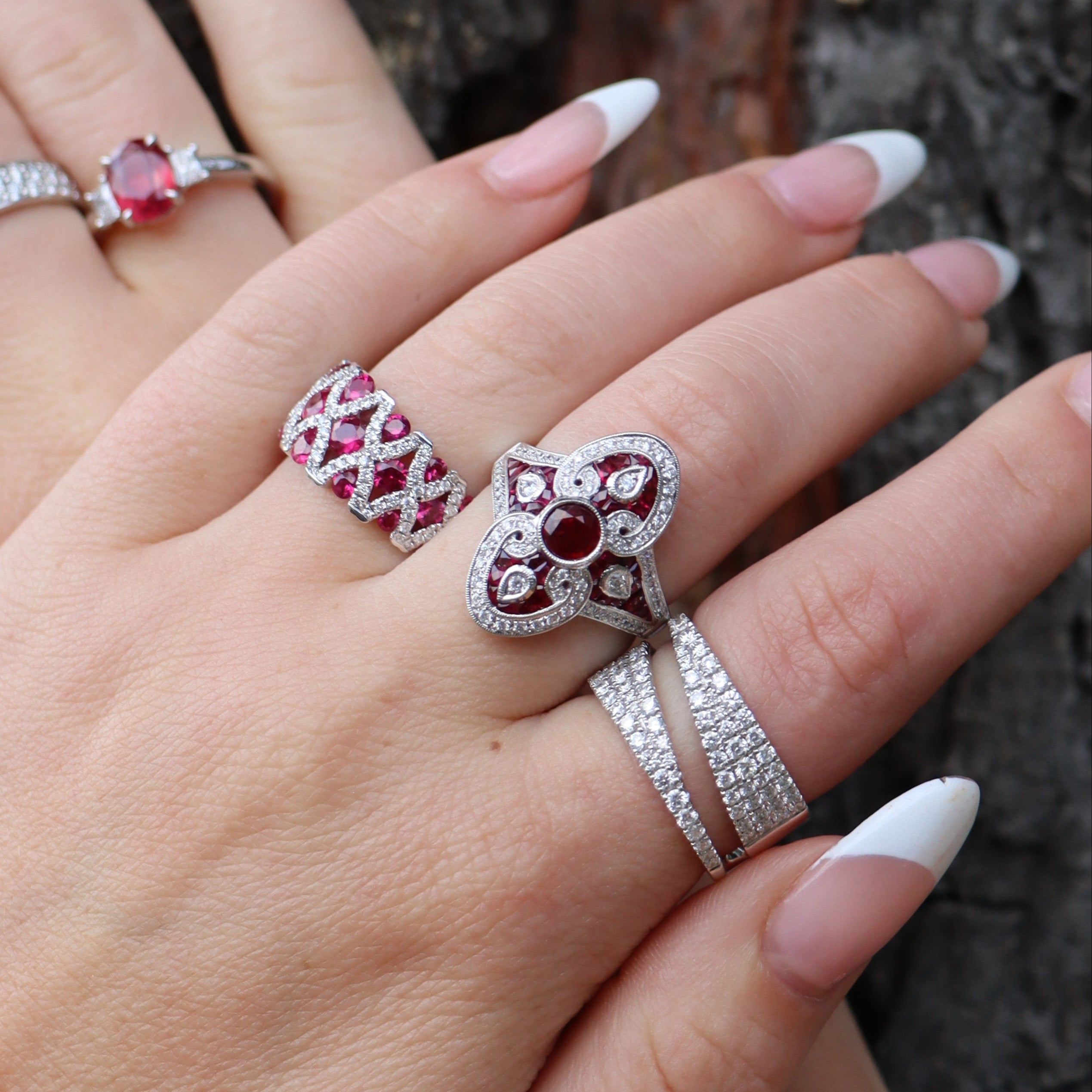 18k White Gold Ruby and Diamond Art Deco Style Ring