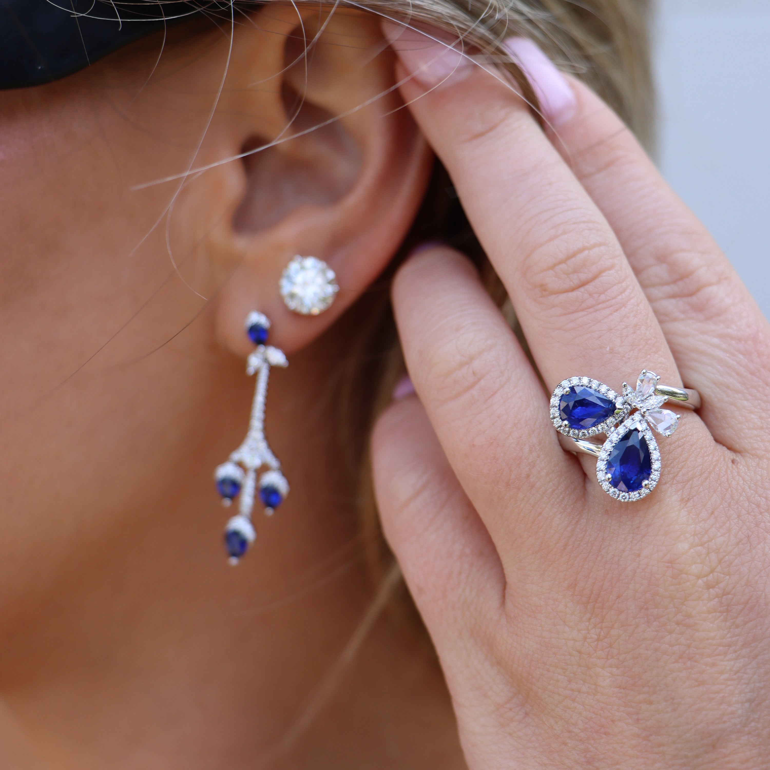 18k White Gold Sapphire and Diamond Butterfly Ring