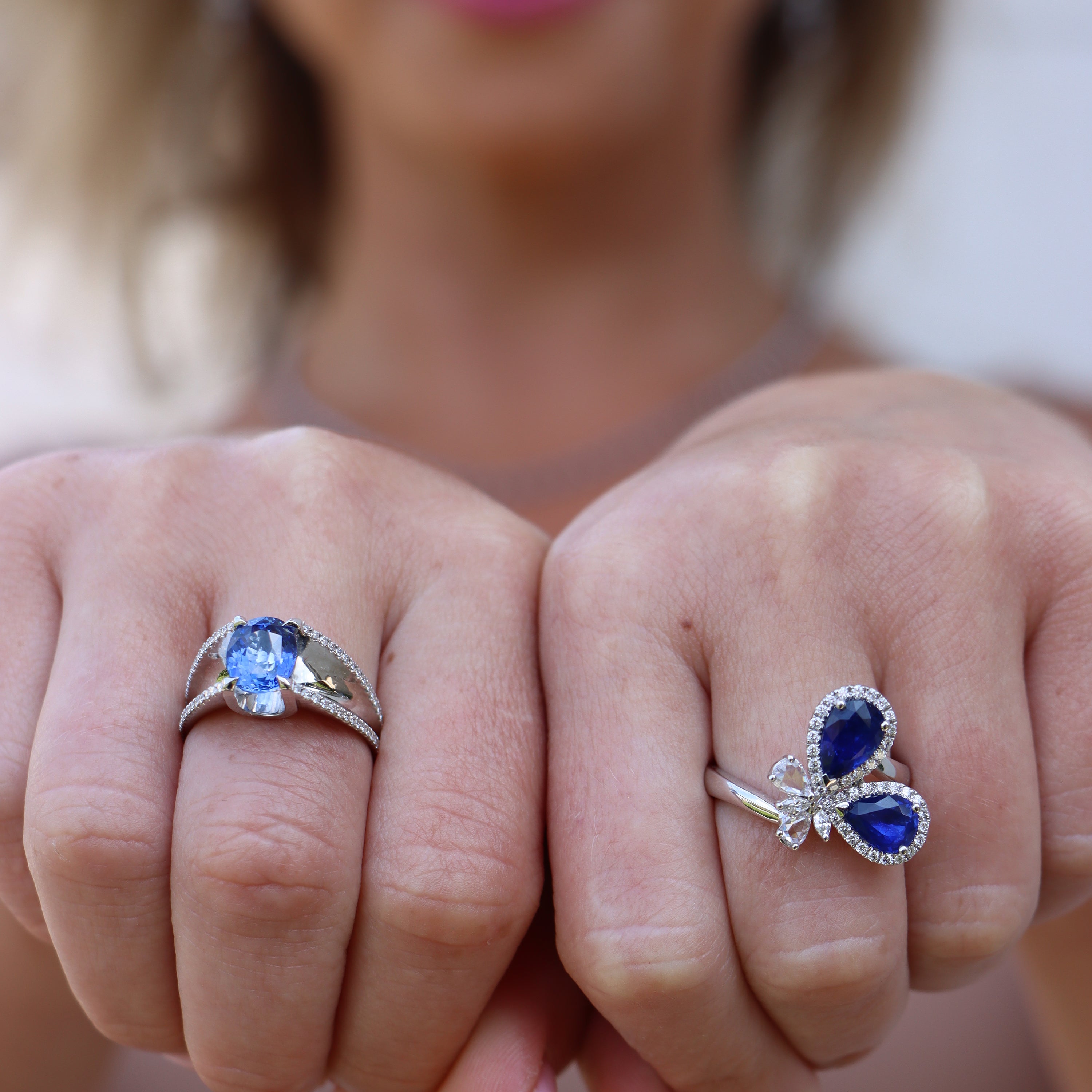 18k White Gold Sapphire and Diamond Butterfly Ring
