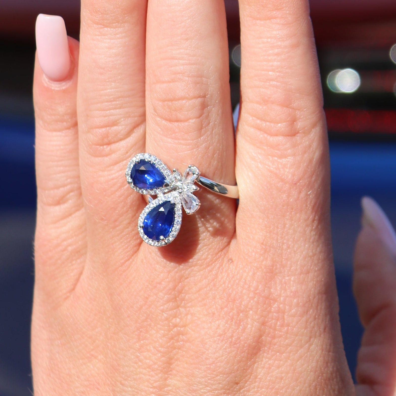 18k White Gold Sapphire and Diamond Butterfly Ring