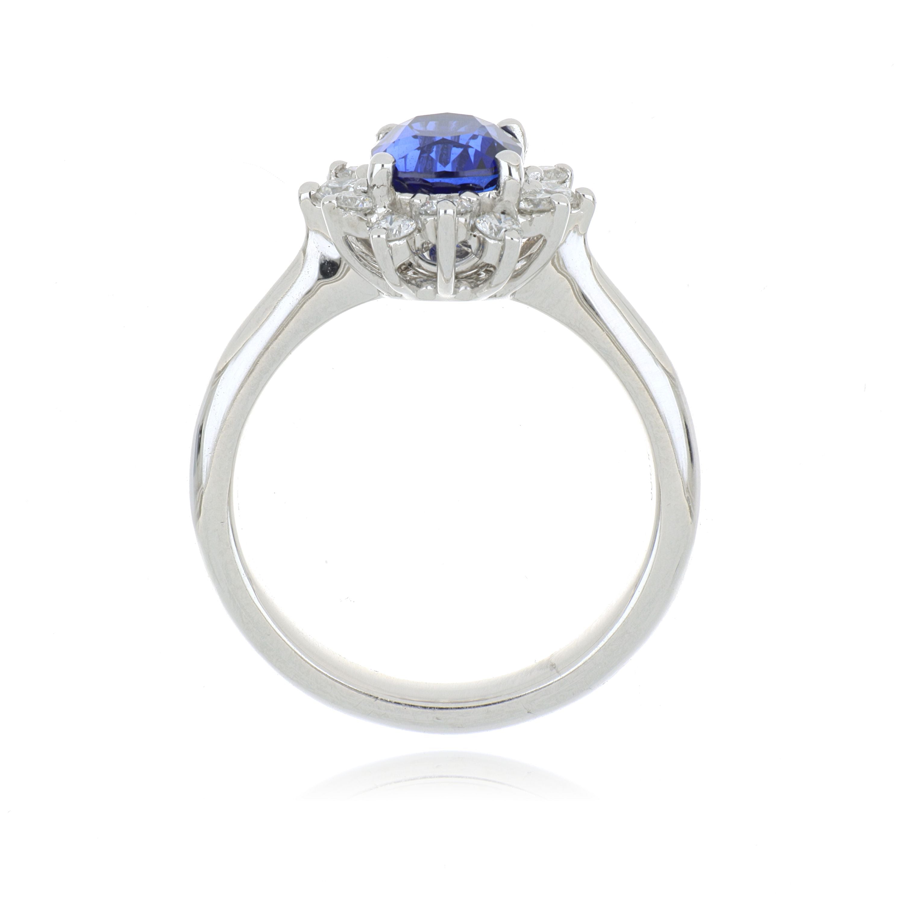 Platinum Oval Shaped Blue Sapphire and Diamond Ring