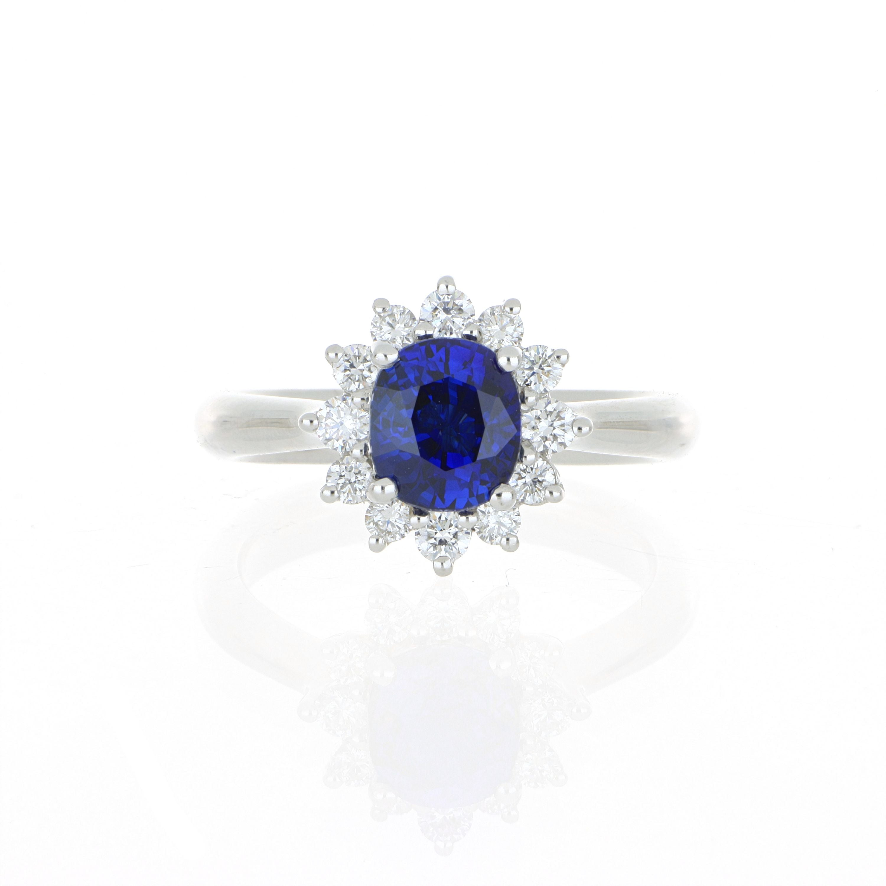 Platinum Oval Shaped Blue Sapphire and Diamond Ring