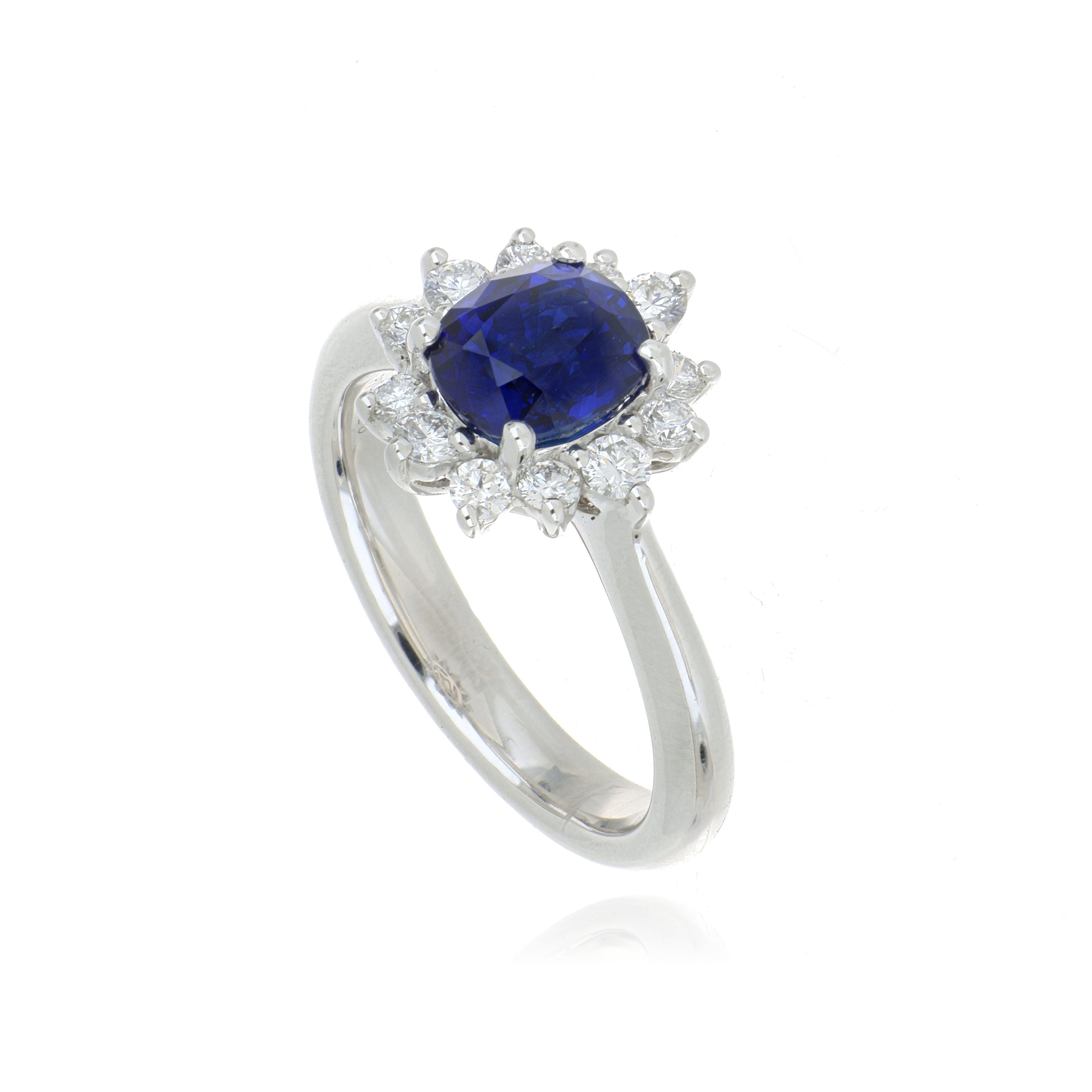 Platinum Oval Shaped Blue Sapphire and Diamond Ring