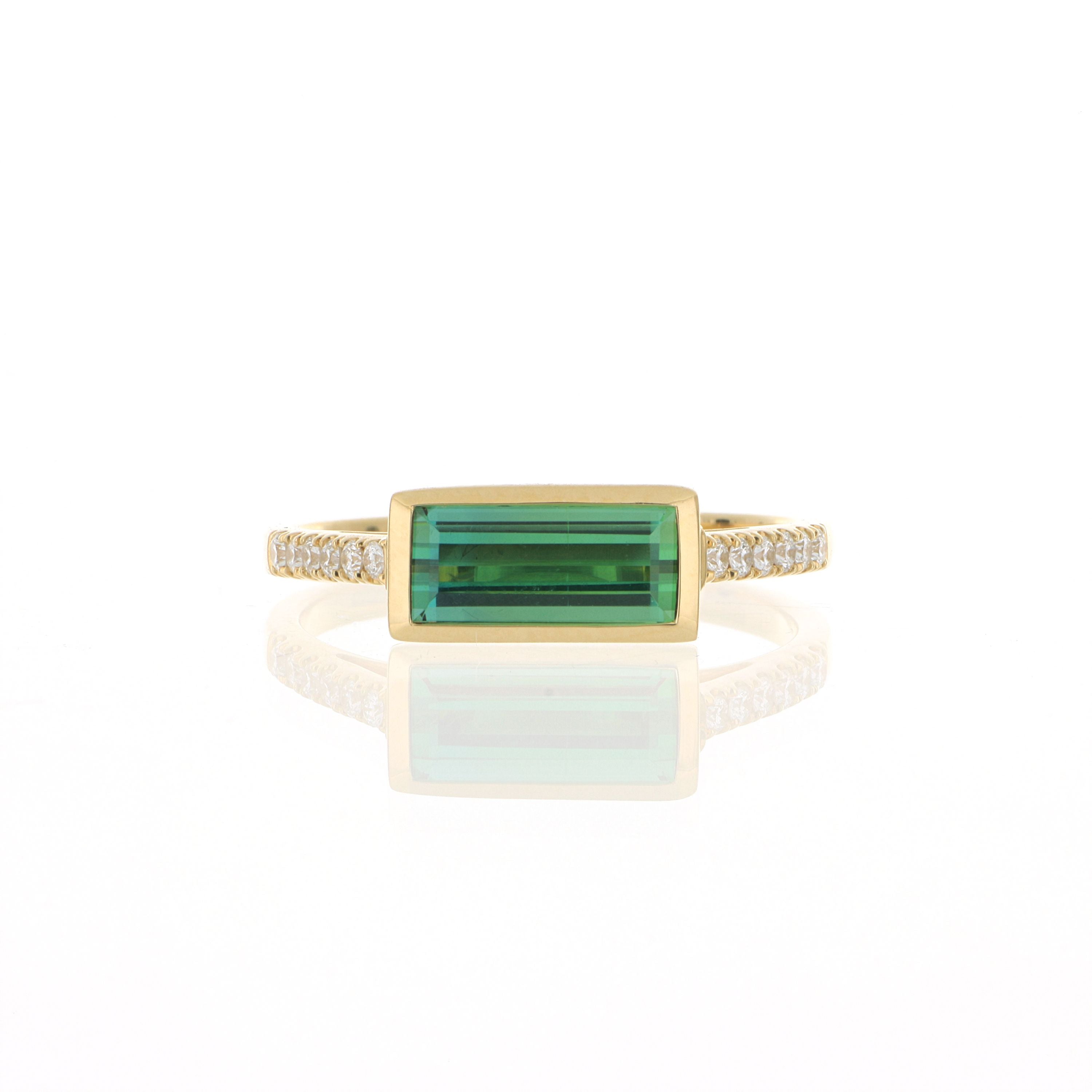 18k Yellow Gold Green Tourmaline and Diamond Accented Ring