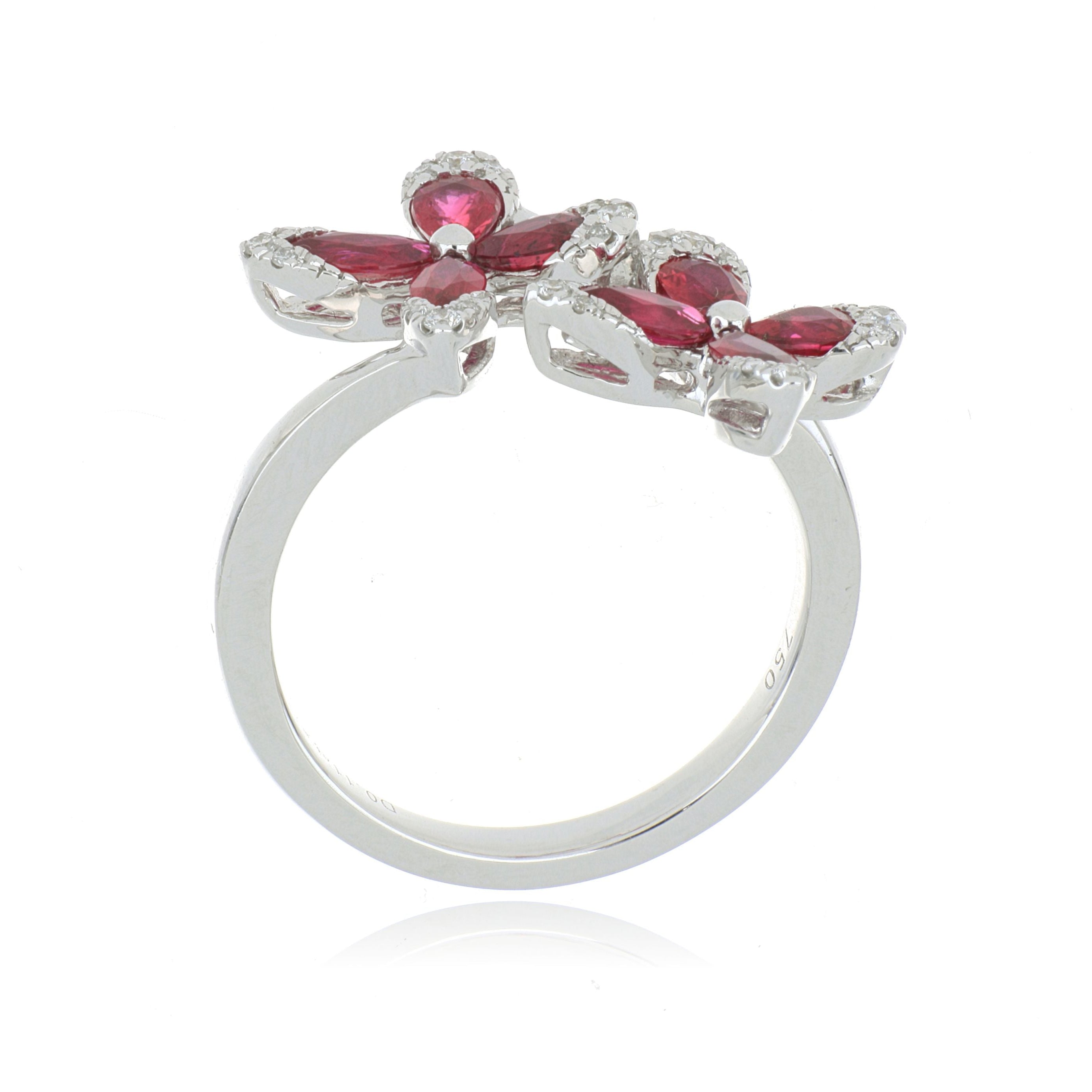 18k White Gold Ruby and Diamond Flower Ring