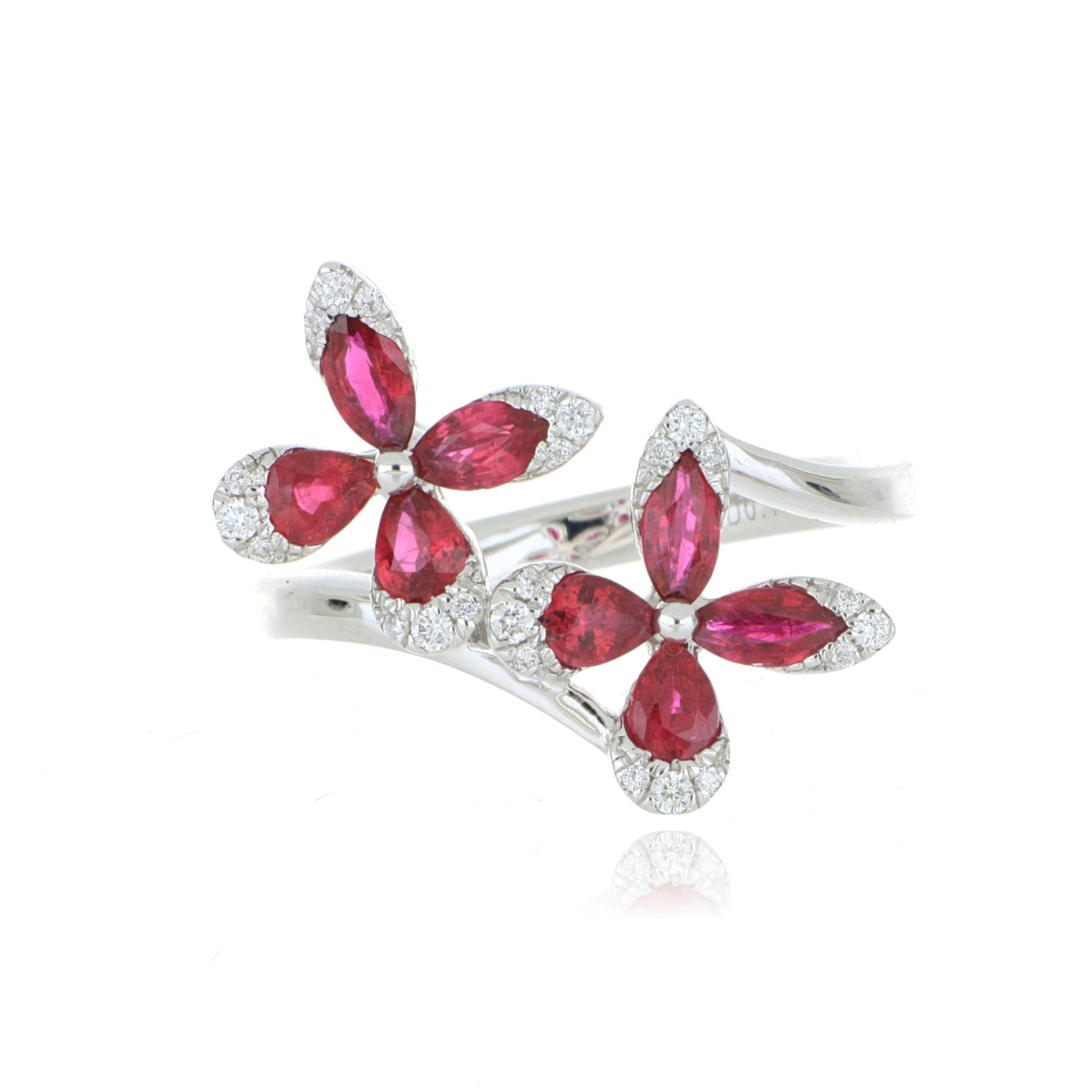 18k White Gold Ruby and Diamond Flower Ring