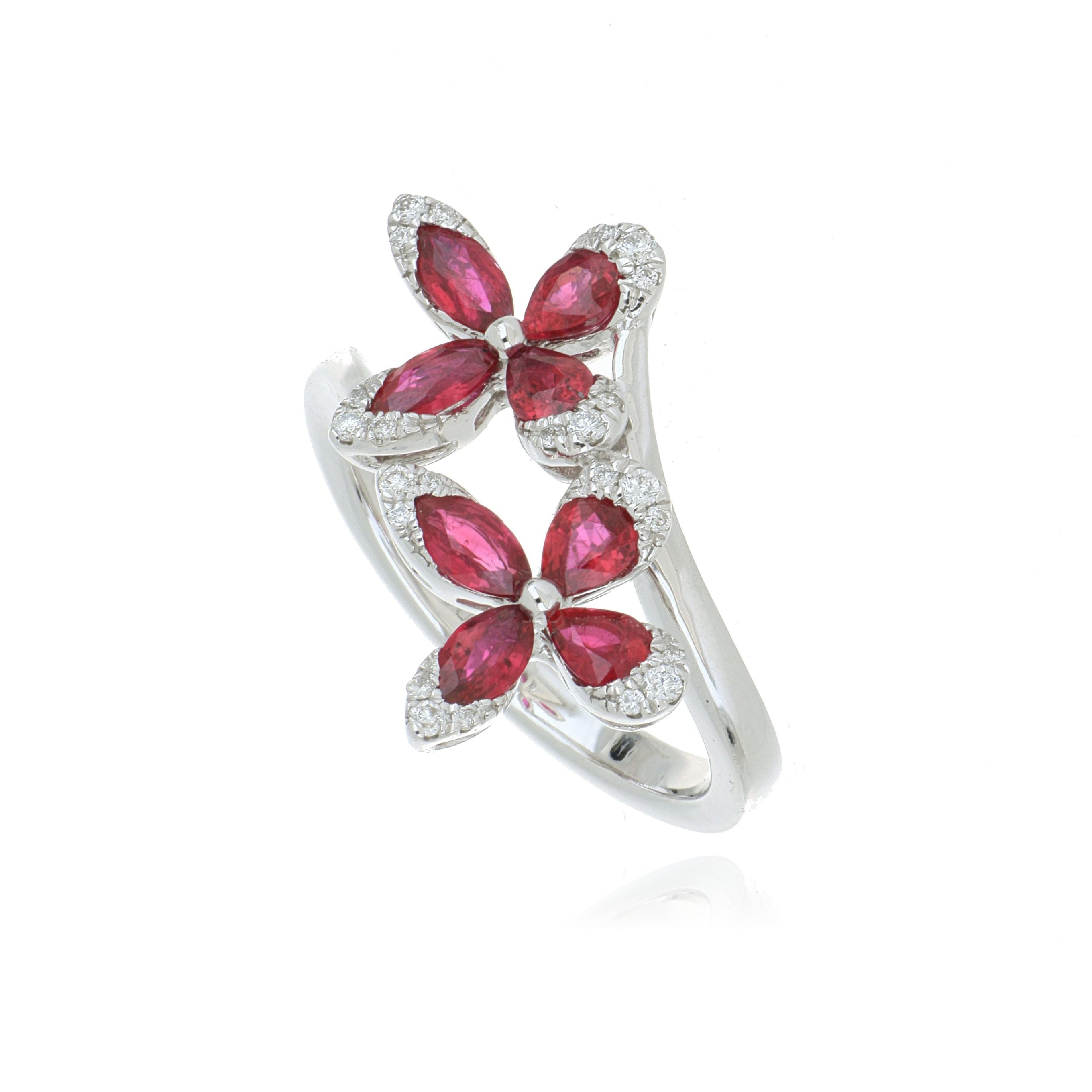 18k White Gold Ruby and Diamond Flower Ring