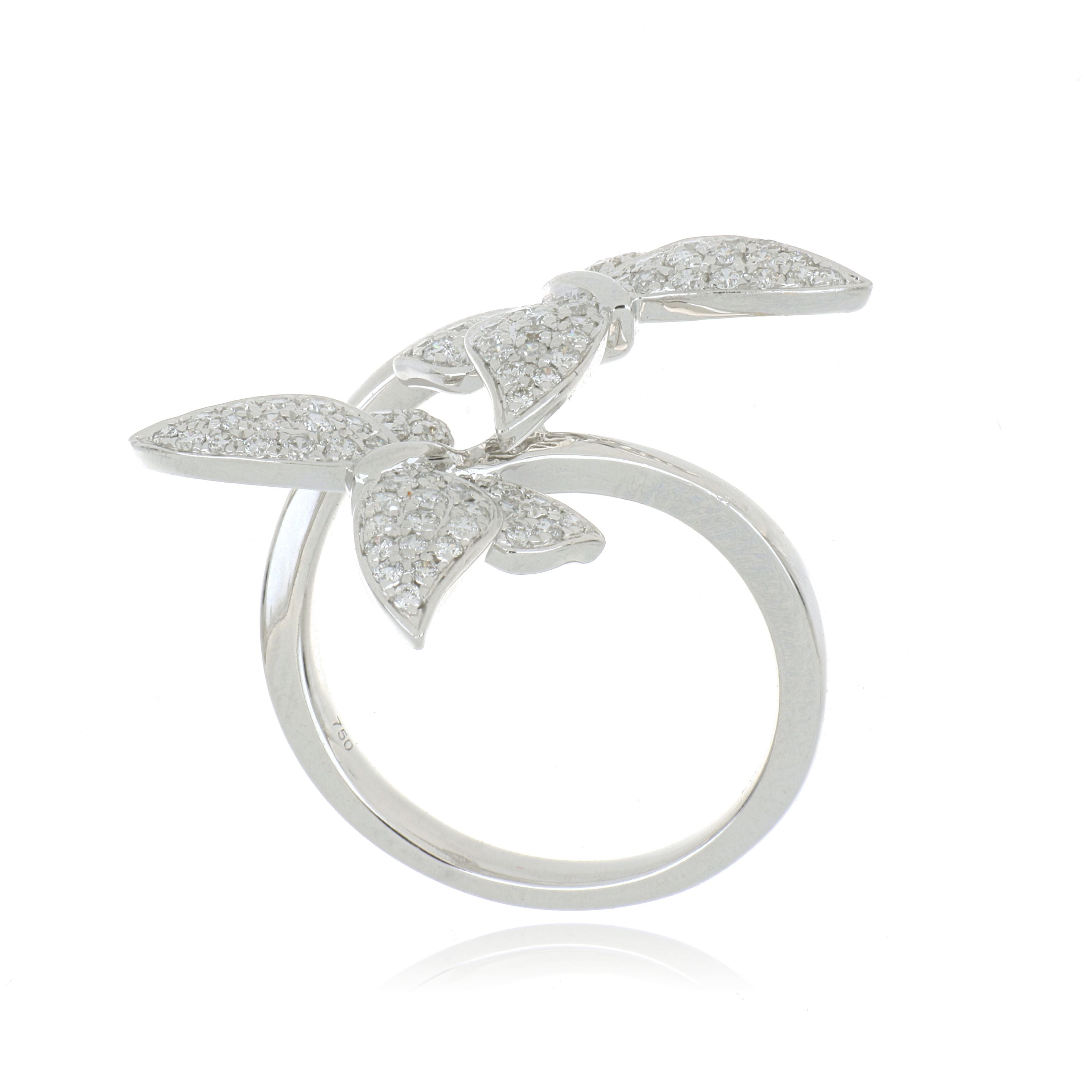 18k White Gold Diamond Accented Double Butterfly Ring