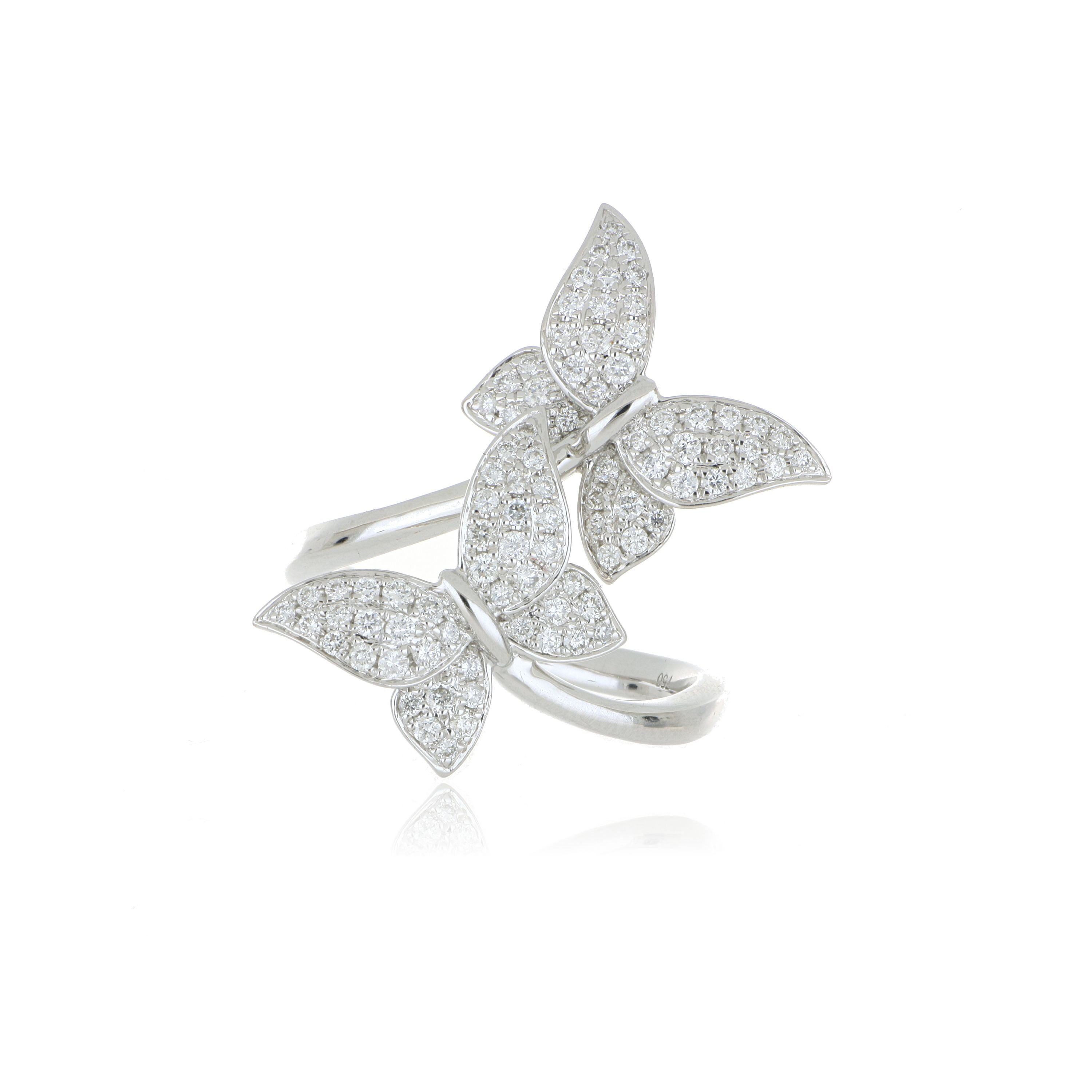 18k White Gold Diamond Accented Double Butterfly Ring