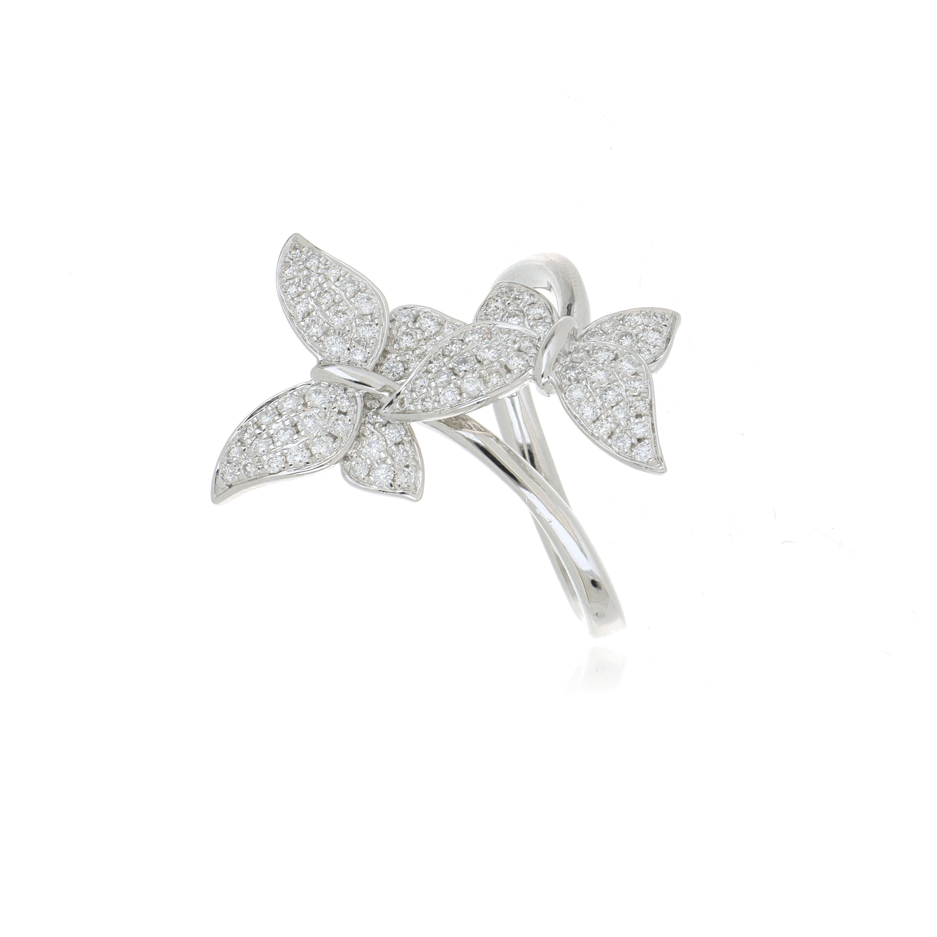 18k White Gold Diamond Accented Double Butterfly Ring