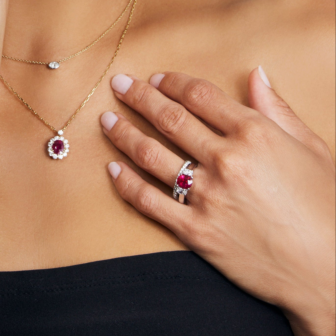 18k White Gold Ruby and Diamond Accented Ring