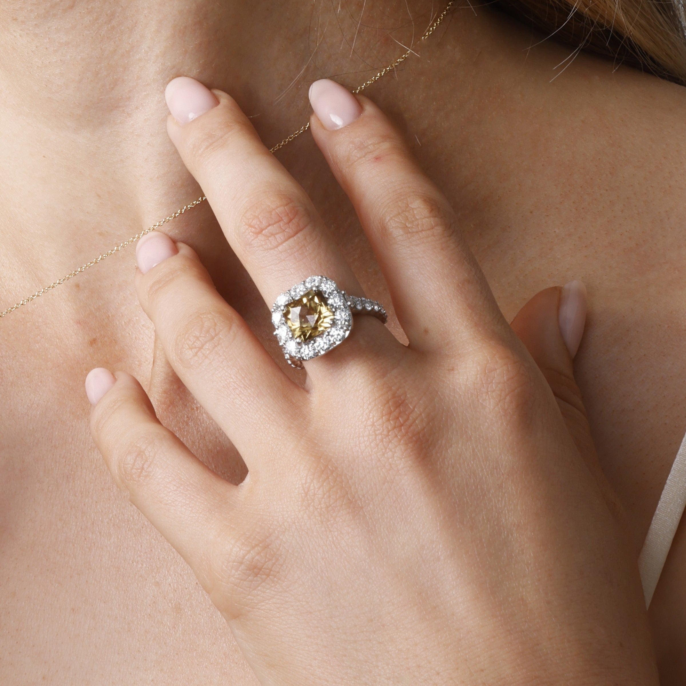 Platinum Orange Zircon and Diamond Accented Ring - Charles Koll Jewelers