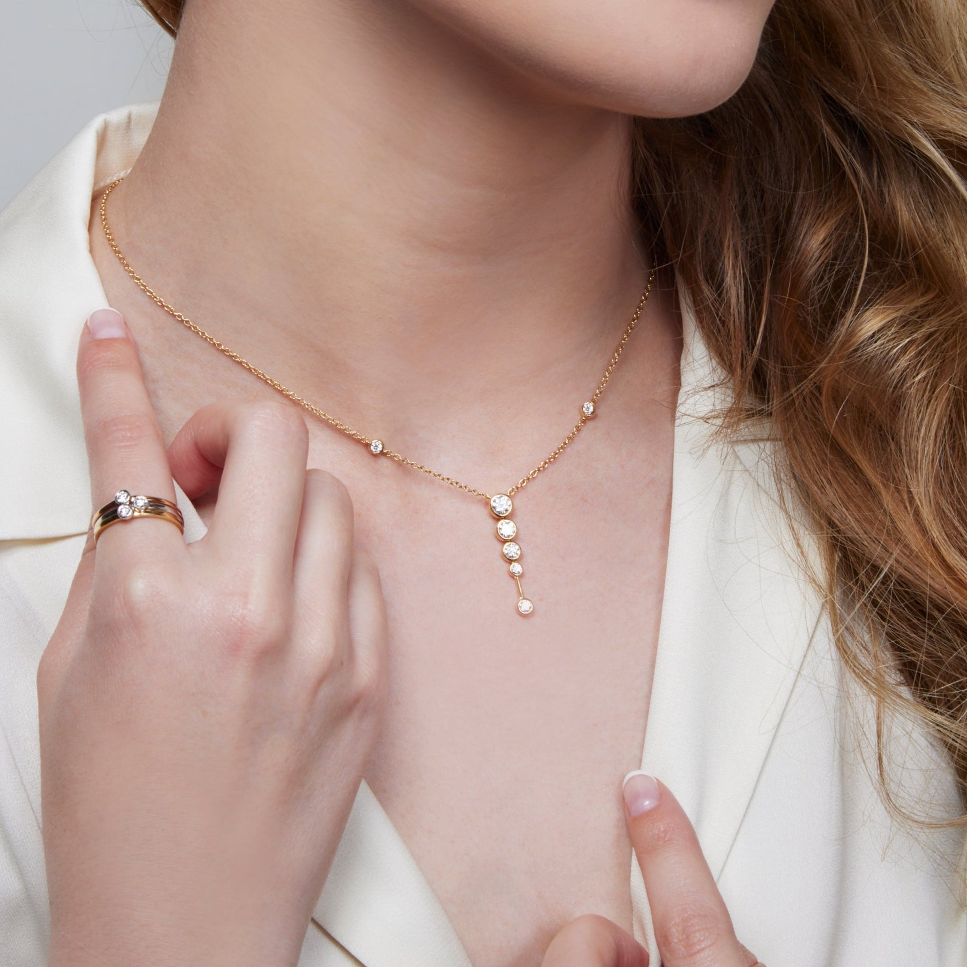 18k Yellow Gold Diamond Cascade Necklace - Charles Koll Jewelers