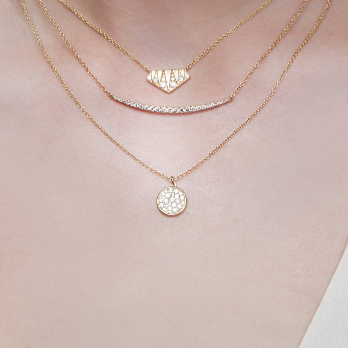 18k Yellow Gold Diamond Disk Necklace