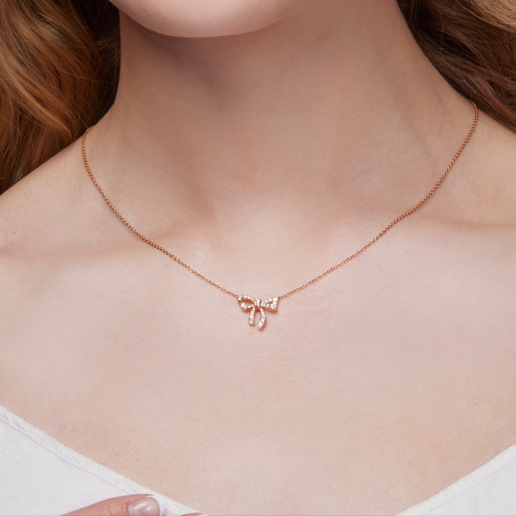 18k Rose Gold Diamond Accented Bow Necklace