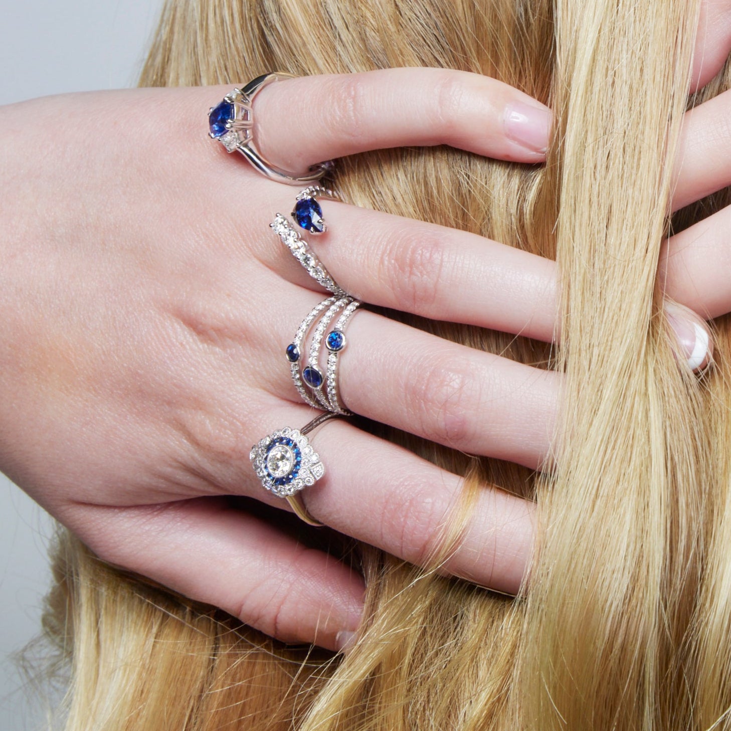 18k White Gold Blue Sapphire and Diamond Cocktail Ring