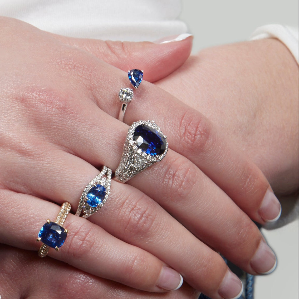 Platinum Blue Sapphire and Diamond Cocktail Ring