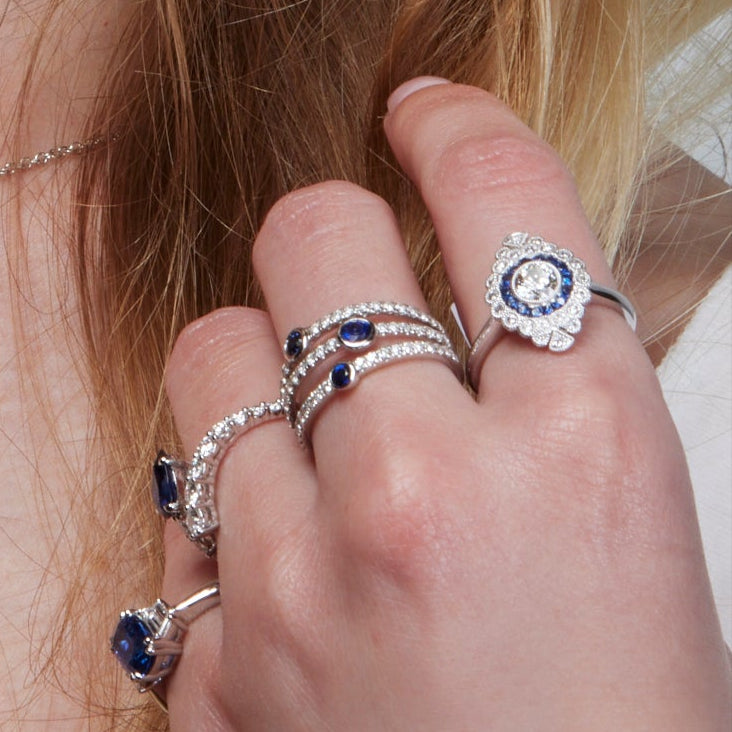 18k White Gold Blue Sapphire and Diamond Cocktail Ring