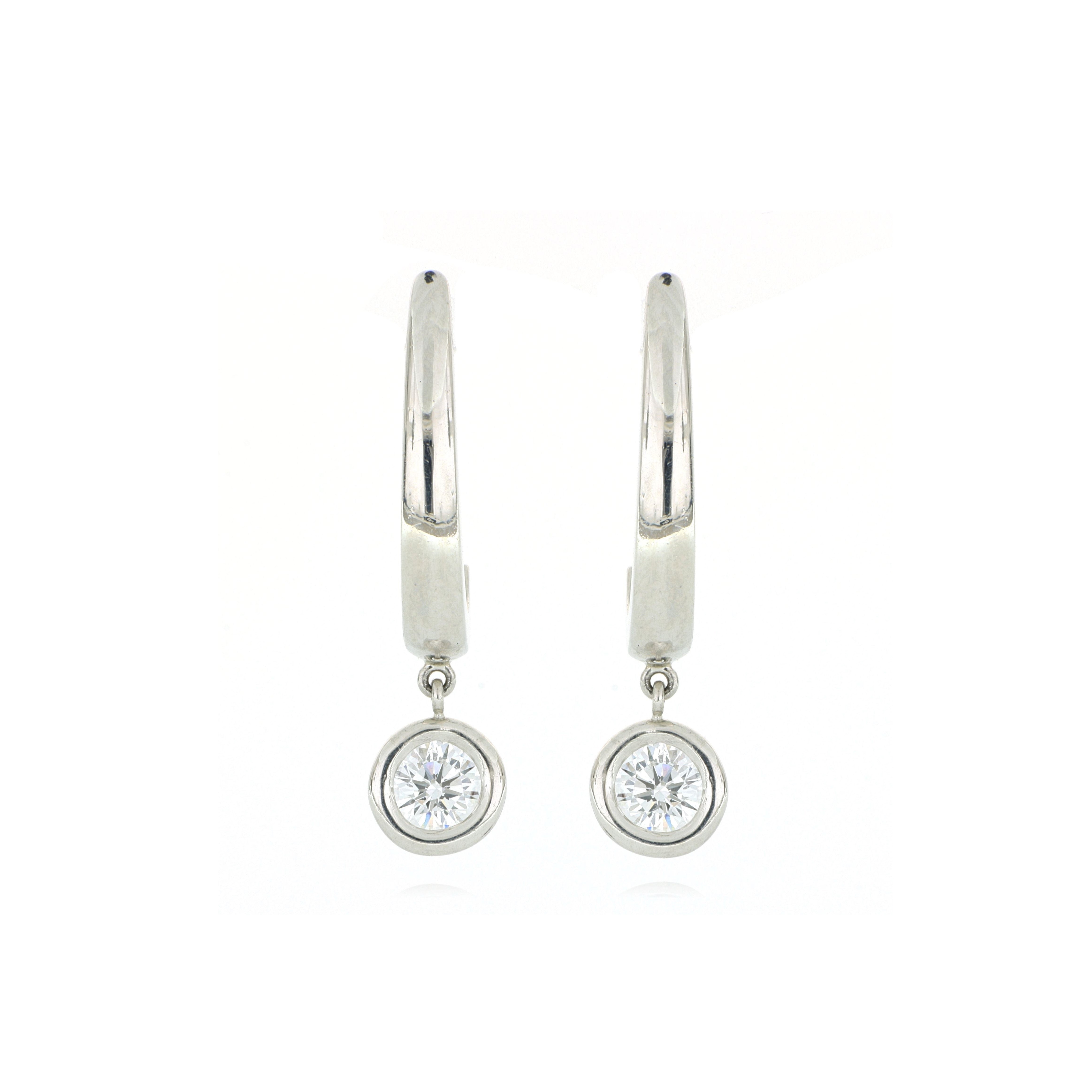 Platinum Bezel Set Solitaire Diamond Hoop Earrings - Charles Koll Jewelers