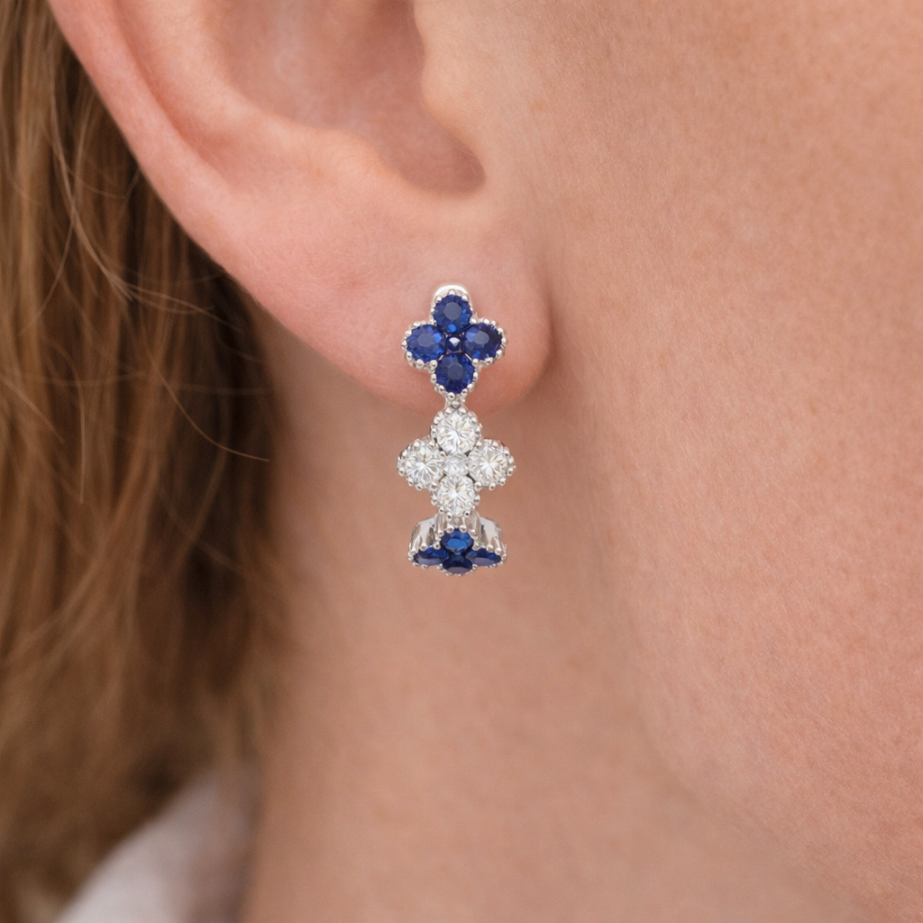 18k White Gold Sapphire and Diamond Huggies