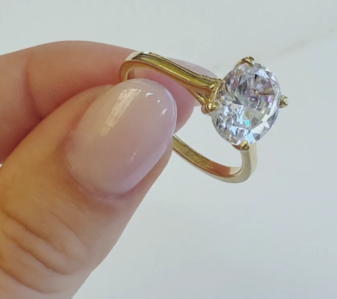 18k Yellow Gold Trellis Oval Solitaire Engagement Ring Semi-Mount - Charles Koll Jewelers