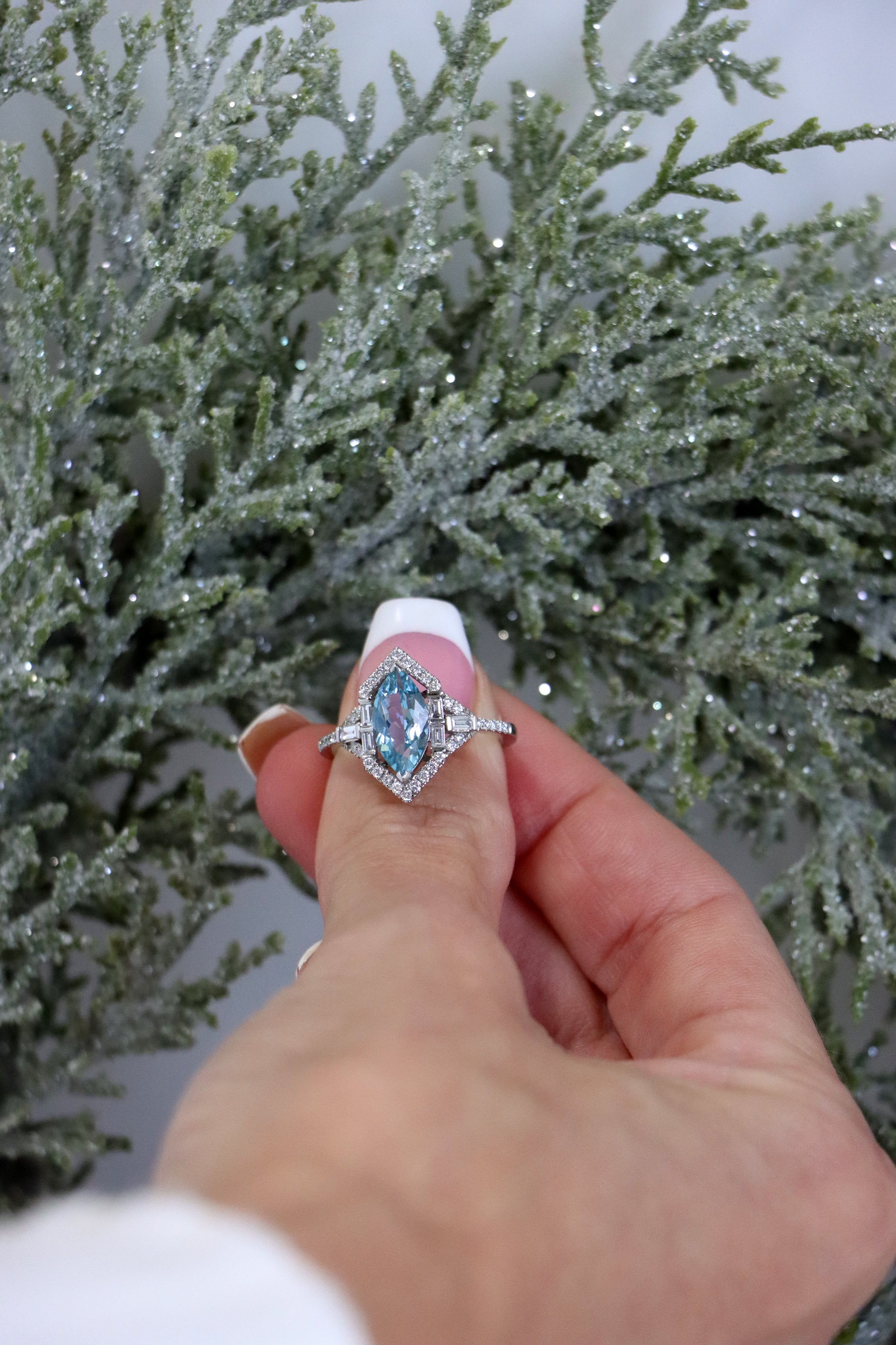 Platinum Aquamarine and Diamond Ring