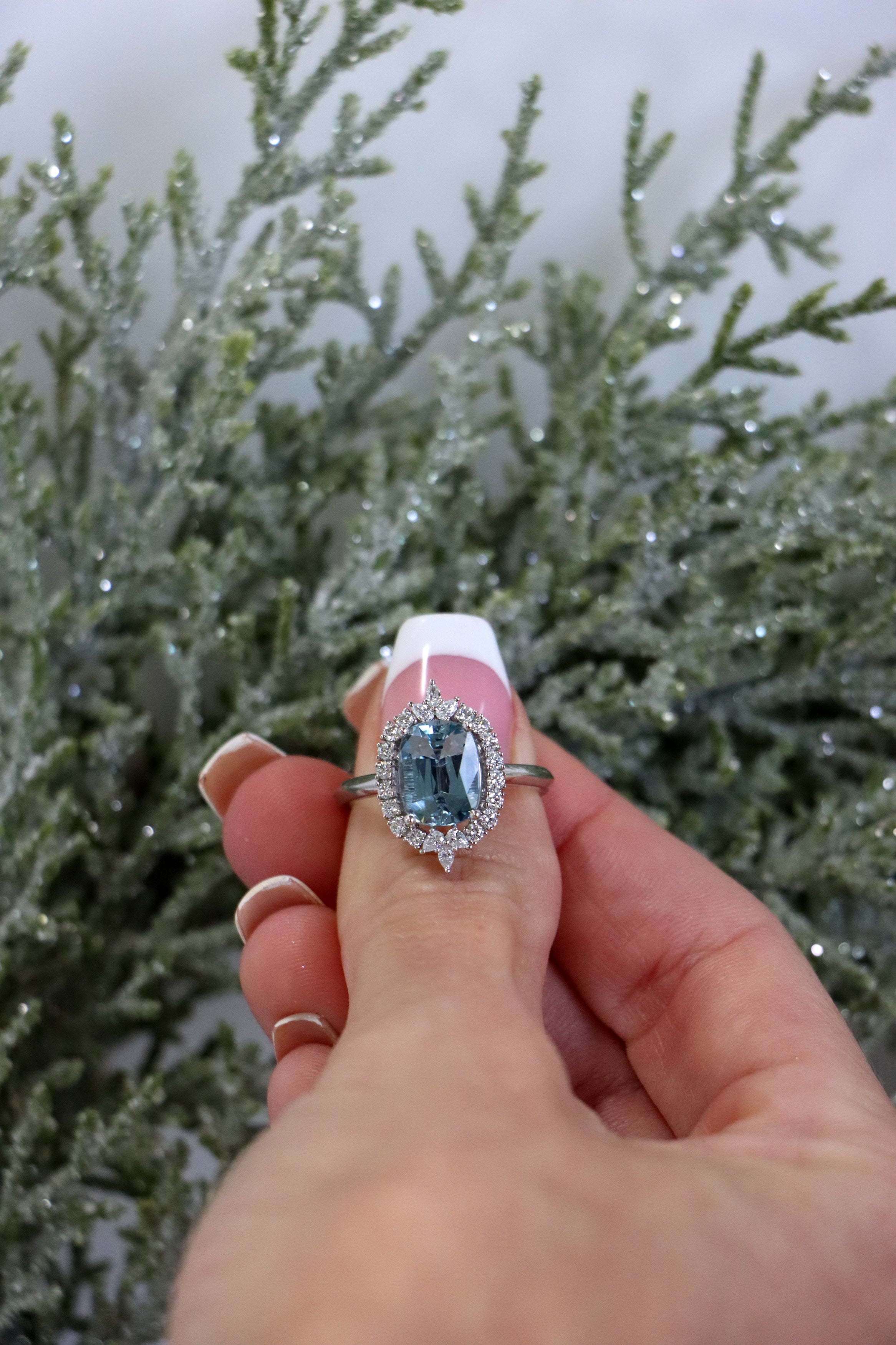 Platinum Aquamarine and Diamond Ring