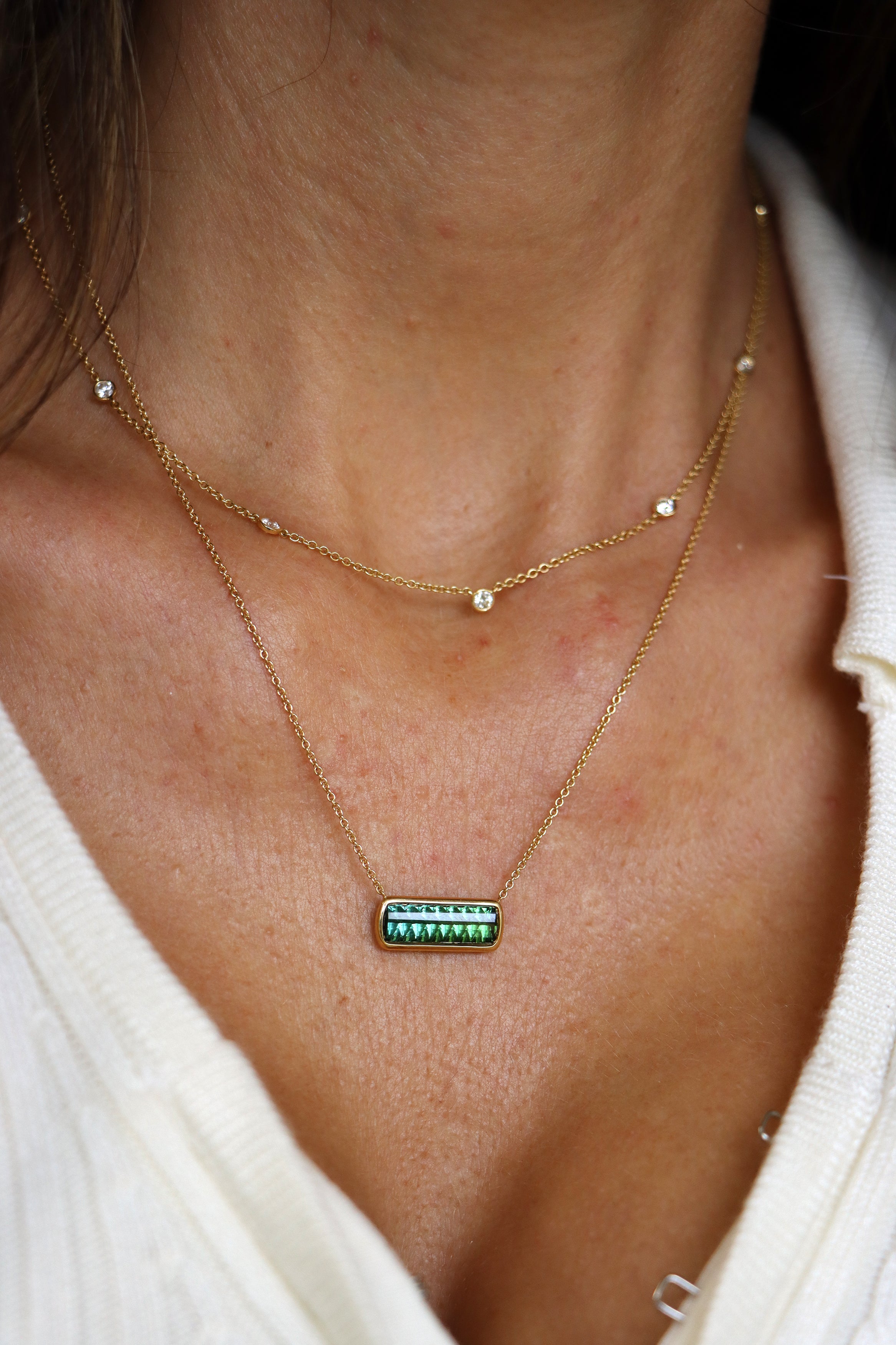 18k Yellow Gold Bezel Set Tourmaline Necklace