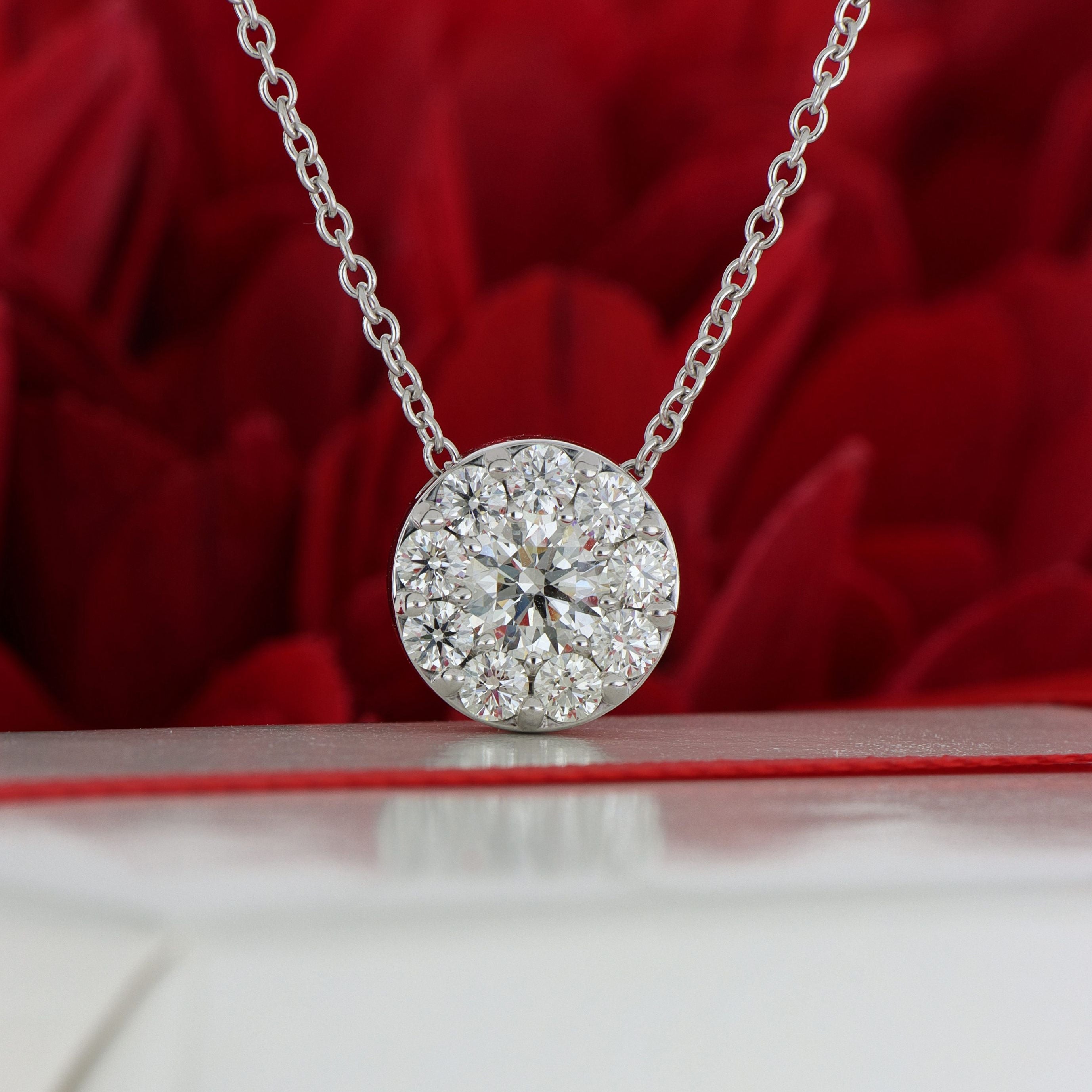 18k White God Hearts On Fire Diamond Halo Necklace - Charles Koll Jewelers