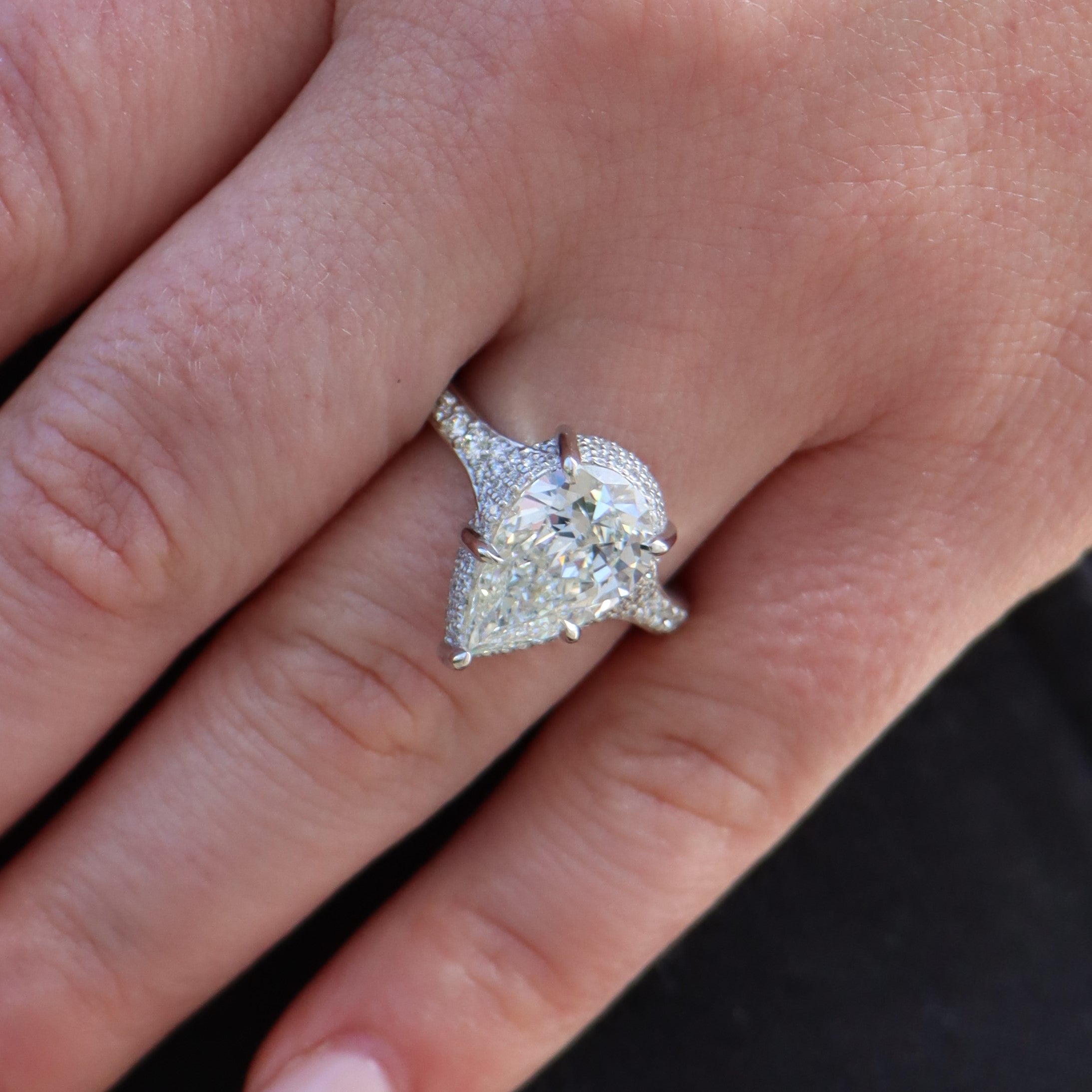 Platinum Pear Shaped Diamond Engagement Ring - Charles Koll Jewelers