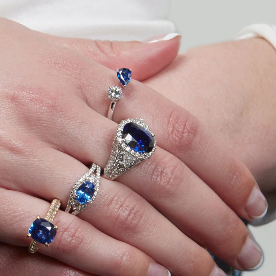 Platinum Blue Sapphire and Diamond Ring Colored Stone Ring