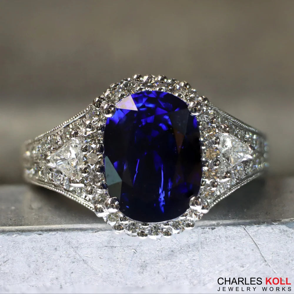 Platinum Blue Sapphire and Diamond Ring Colored Stone Ring