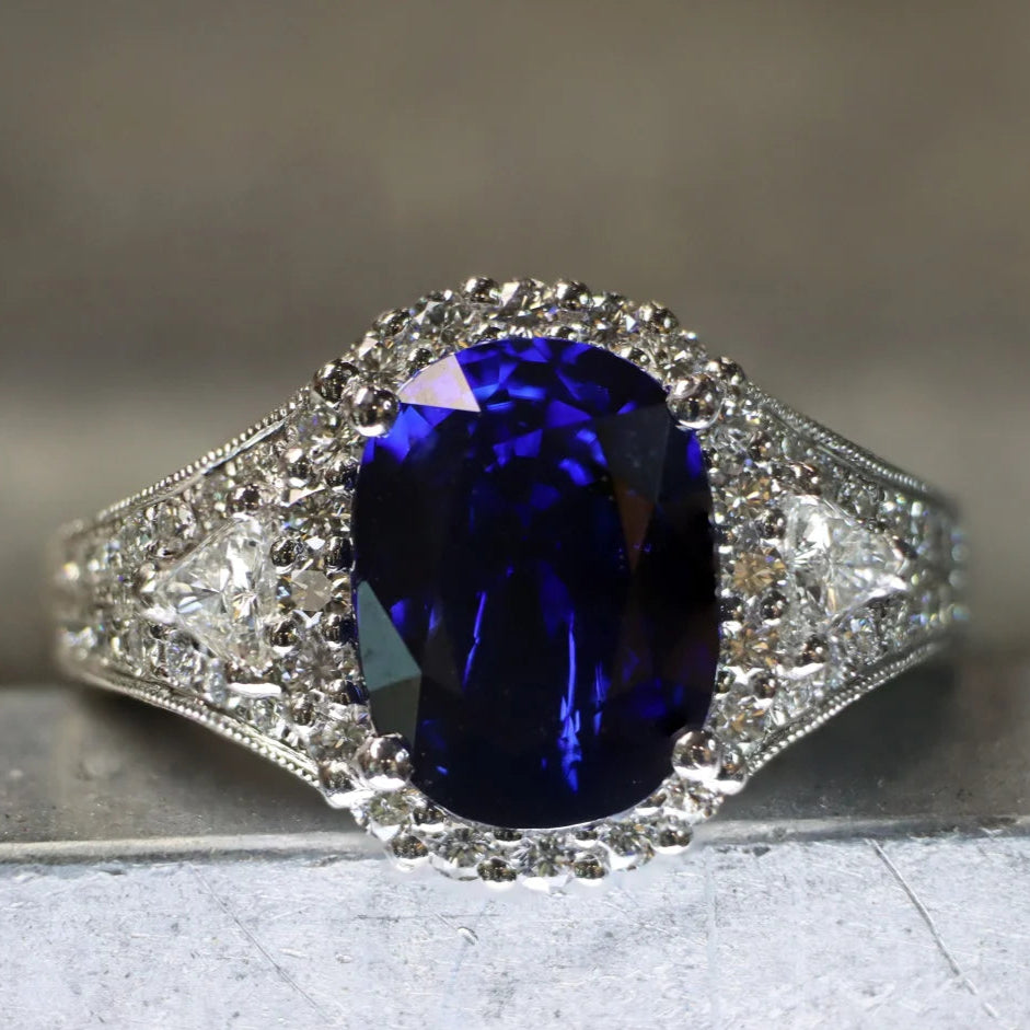Platinum Blue Sapphire and Diamond Ring Colored Stone Ring